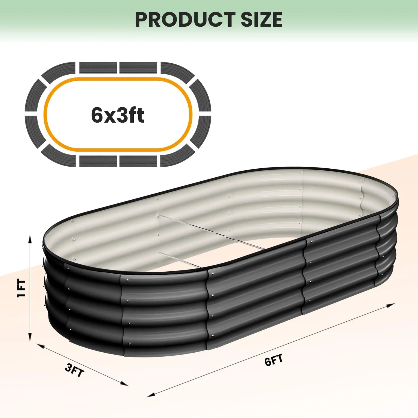 HiMISS 2Pack Oval Galvanized Steel Raised Garden Bed Set