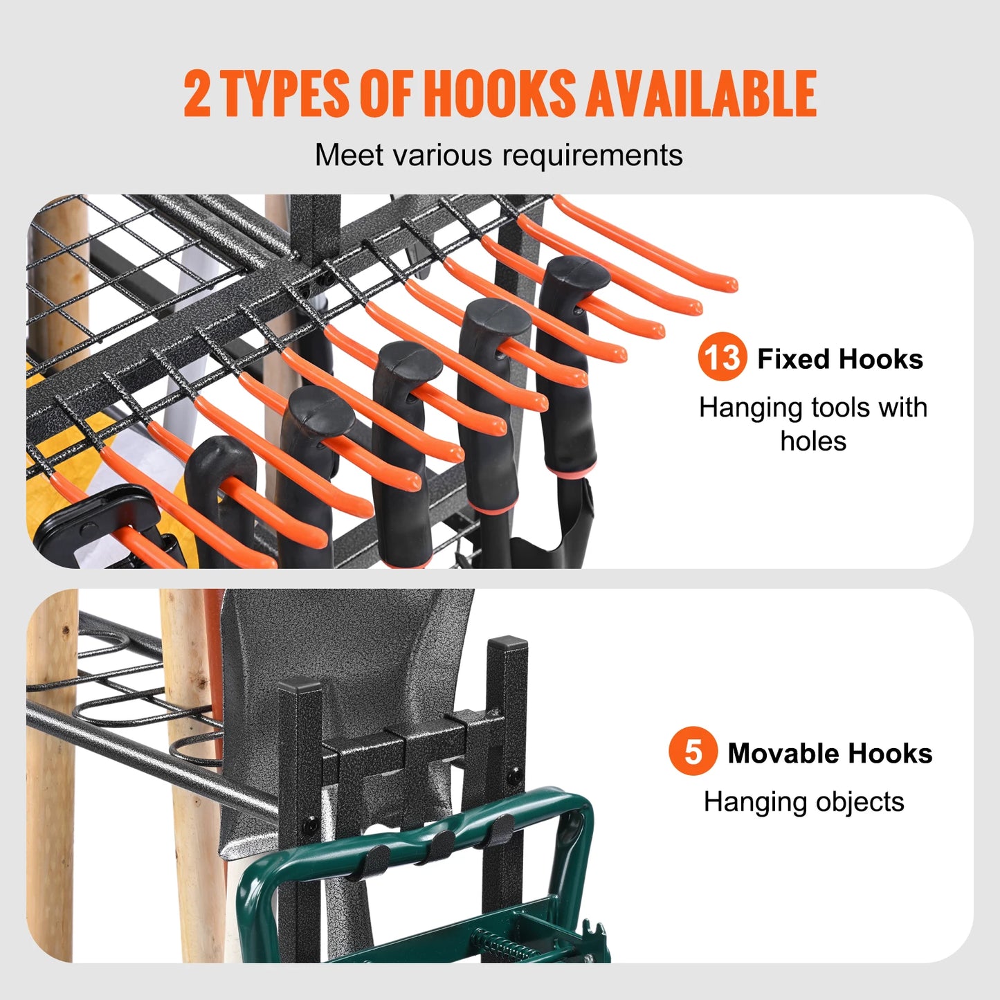 Garden Tool Organizer Rack 16 Slots With Hooks And Wheels