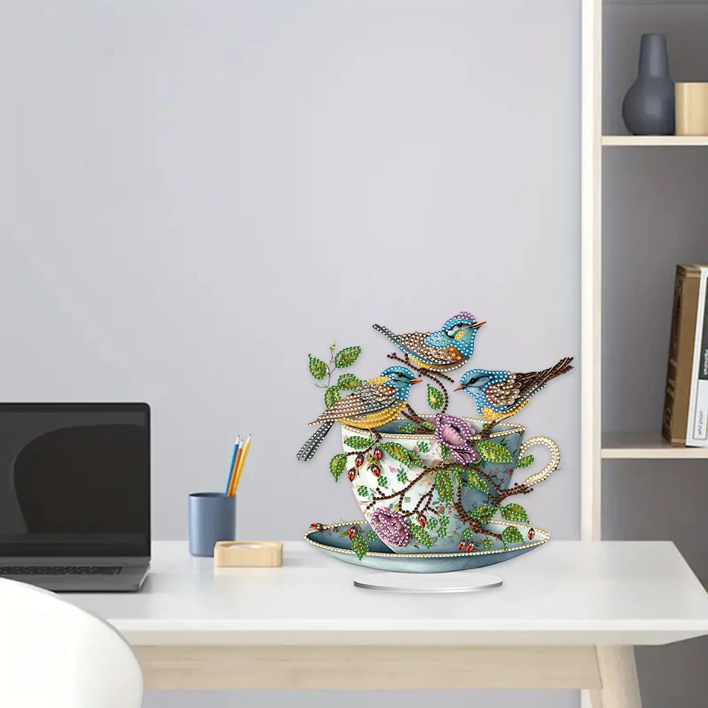 Teacup Bird 2D Diamond Painting Desk Top Ornament Kit