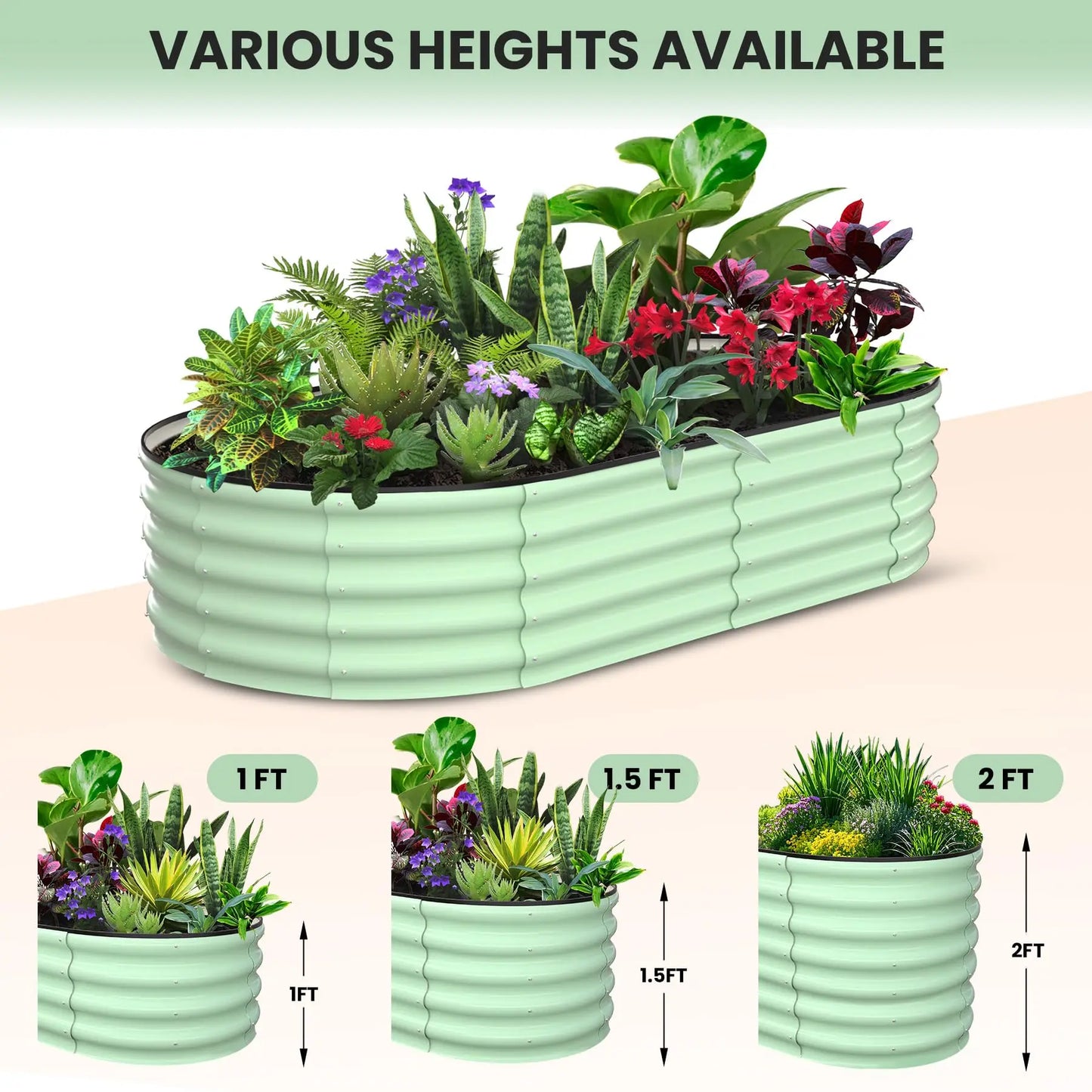 HiMISS 2Pack Oval Galvanized Steel Raised Garden Bed Set