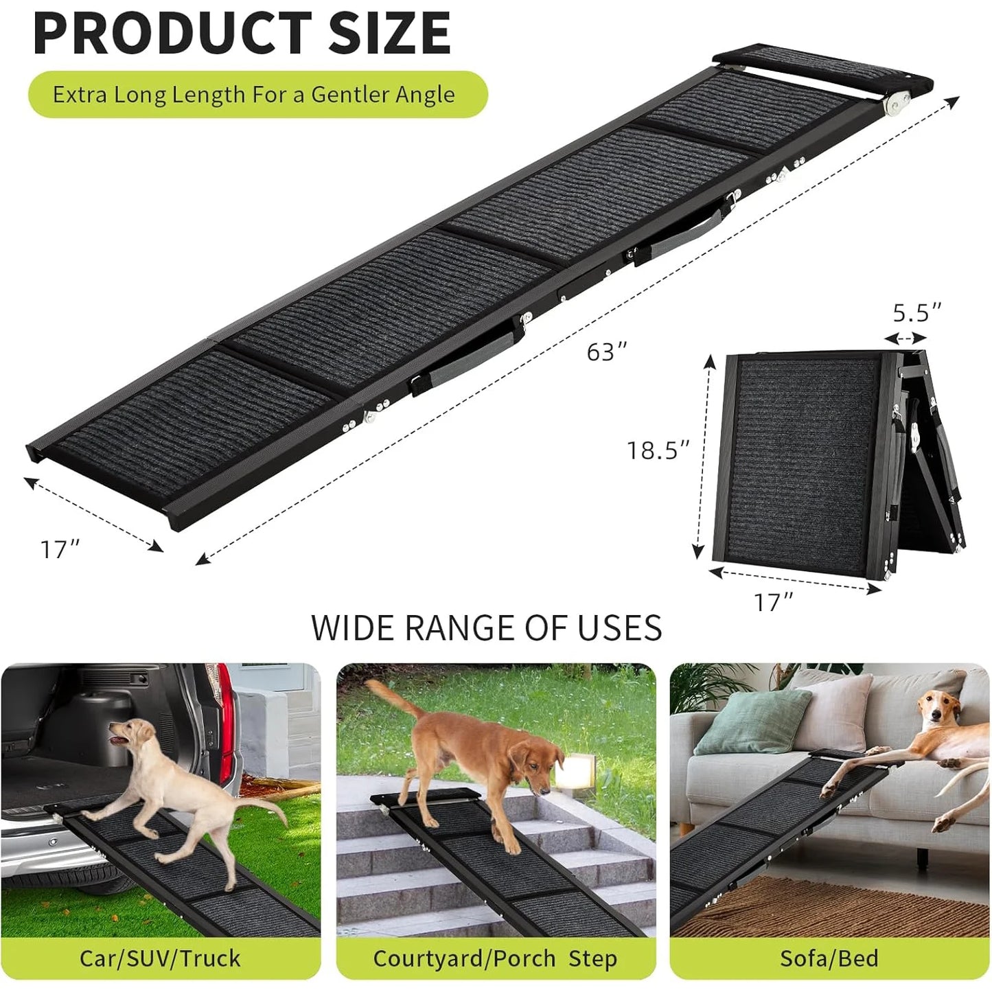 HiMISS Upgraded Folding Dog Ramp For Cars With Non-Slip Surface Up To 250 Lbs