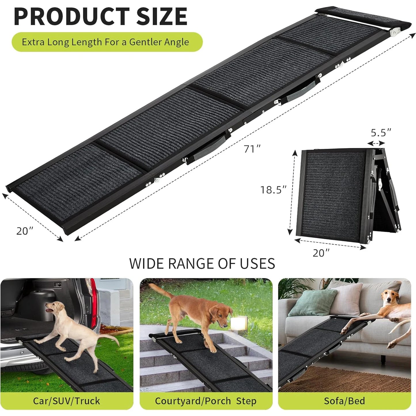 HiMISS Upgraded Folding Dog Ramp For Cars With Non-Slip Surface Up To 250 Lbs