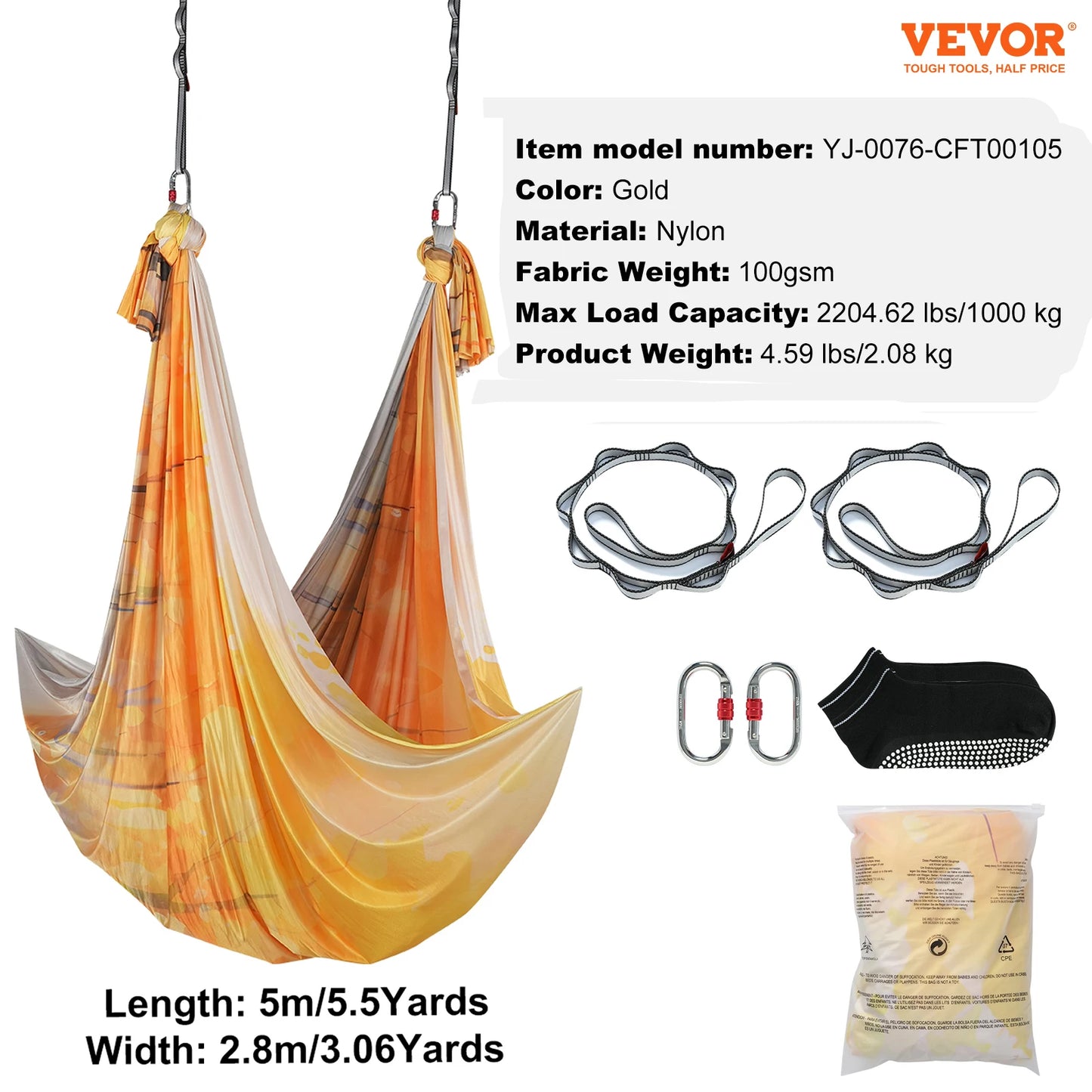 SucceBuy Aerial Yoga Hammock Kit With Nylon Fabric And Rigging