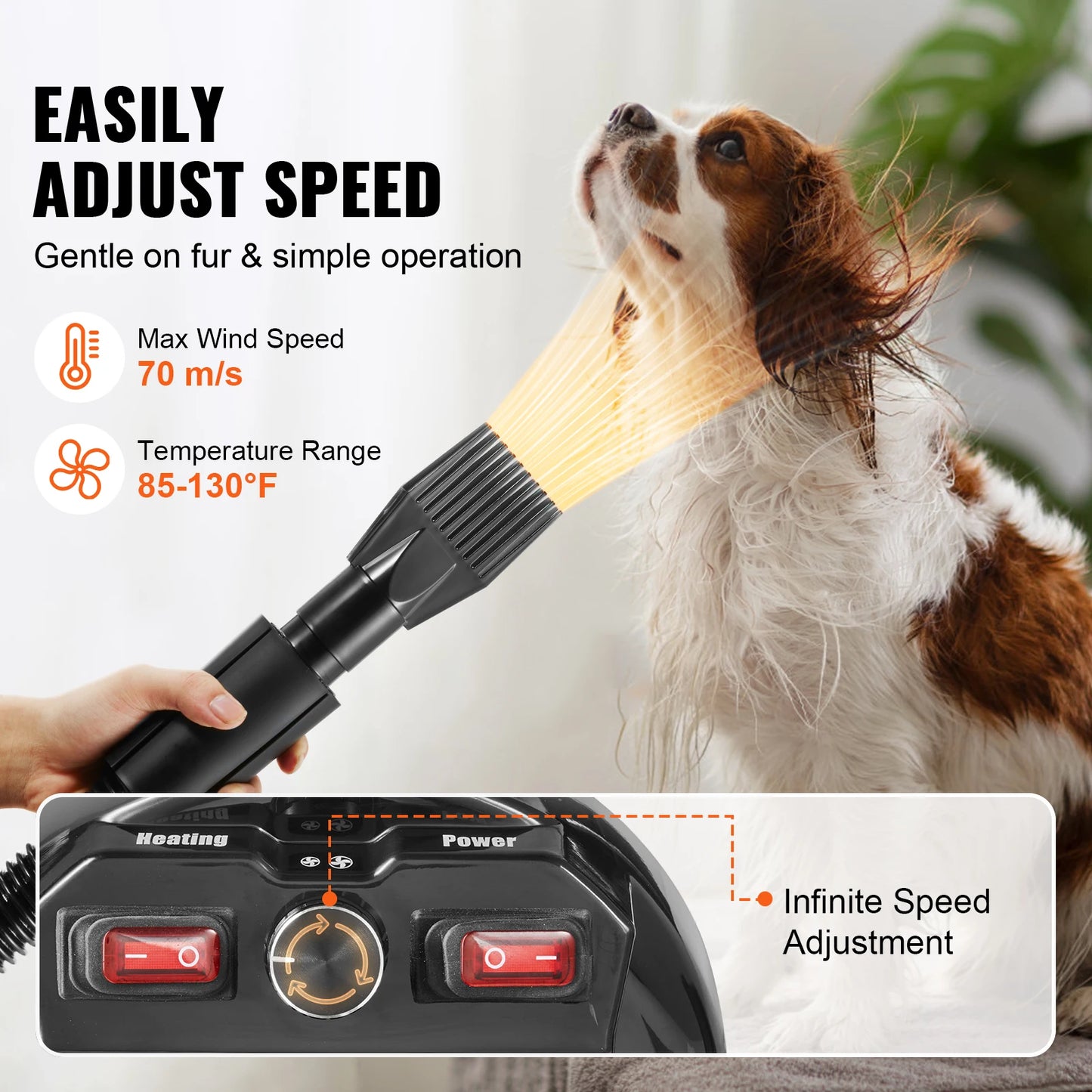 SucceBuy 2000W Dog Blow Dryer Adjustable Speed Temperature Extendable Hose