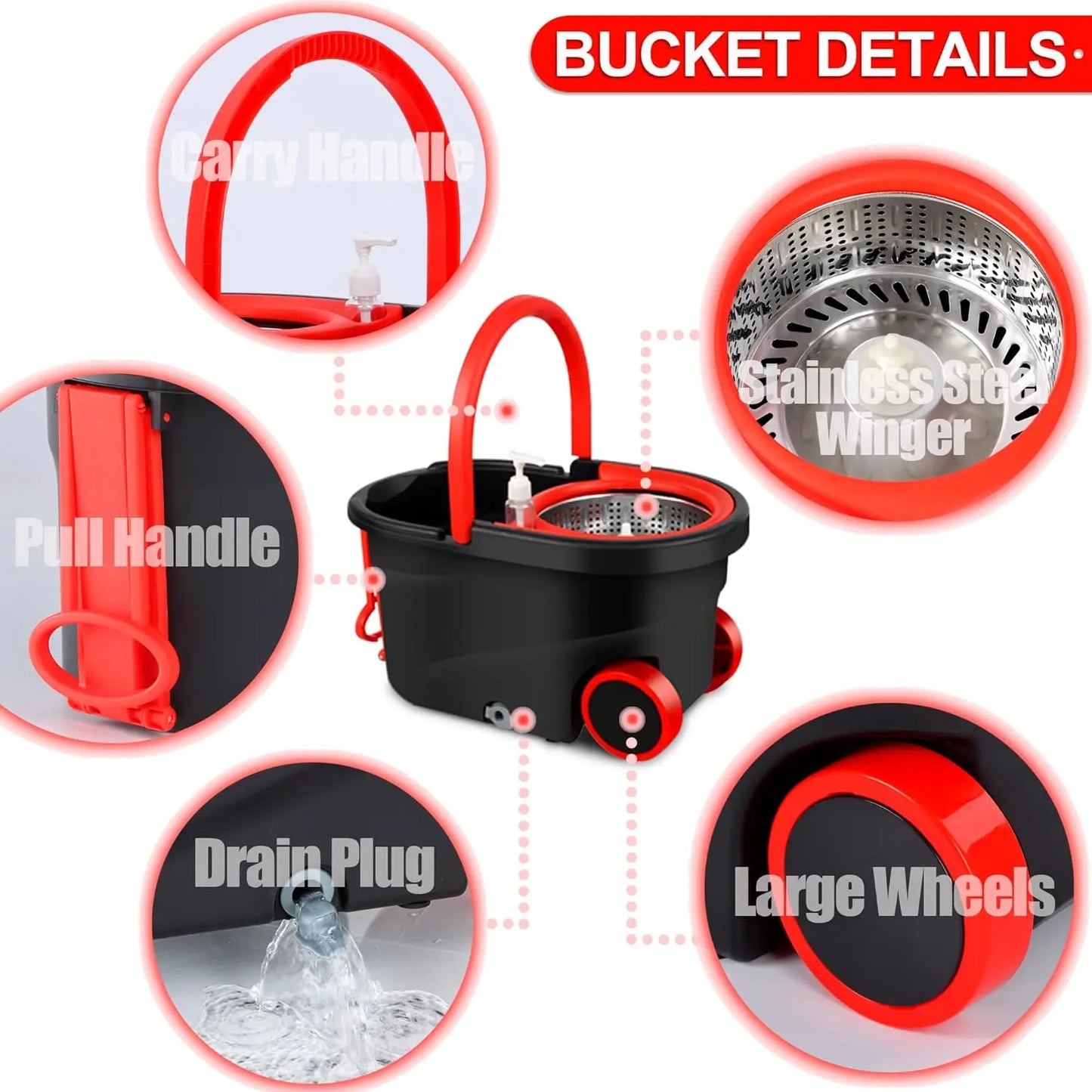 360 Spin Mop Bucket Wrings System With Wheels Extendable Handle Microfiber
