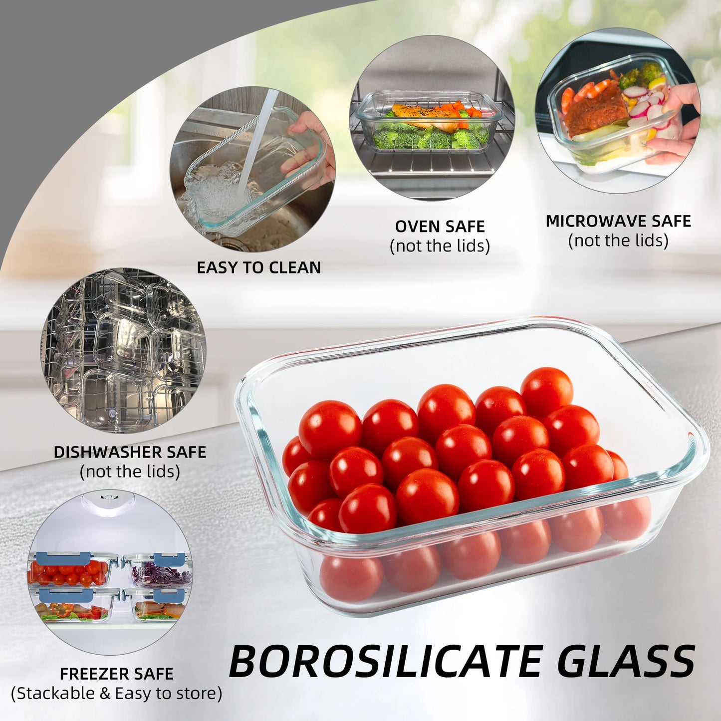 Glass Food Storage Containers Set Leakproof Airtight BPA Free Microwave