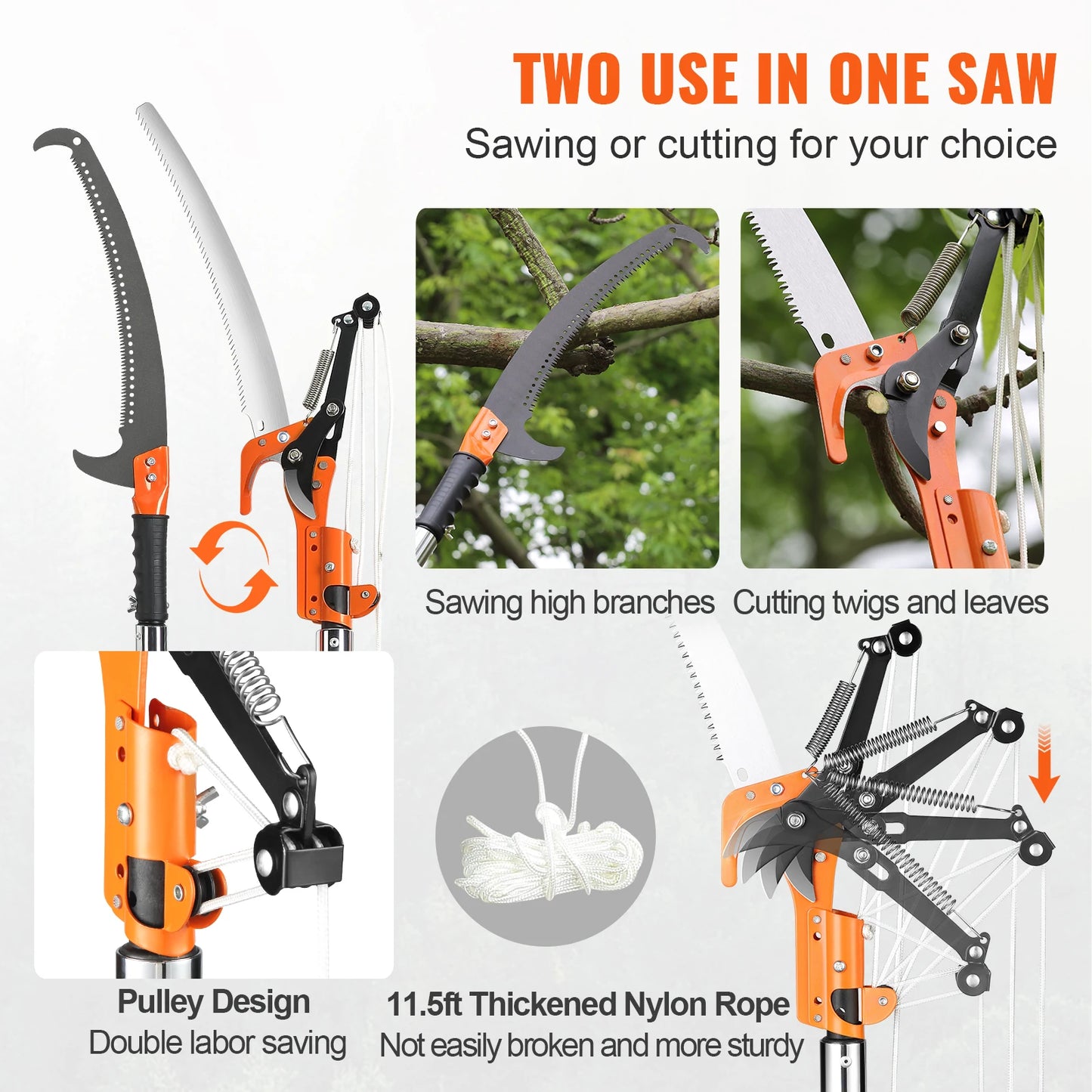 SucceBuy Manual Pole Saw Extendable Tree Pruner With Aluminum Handle