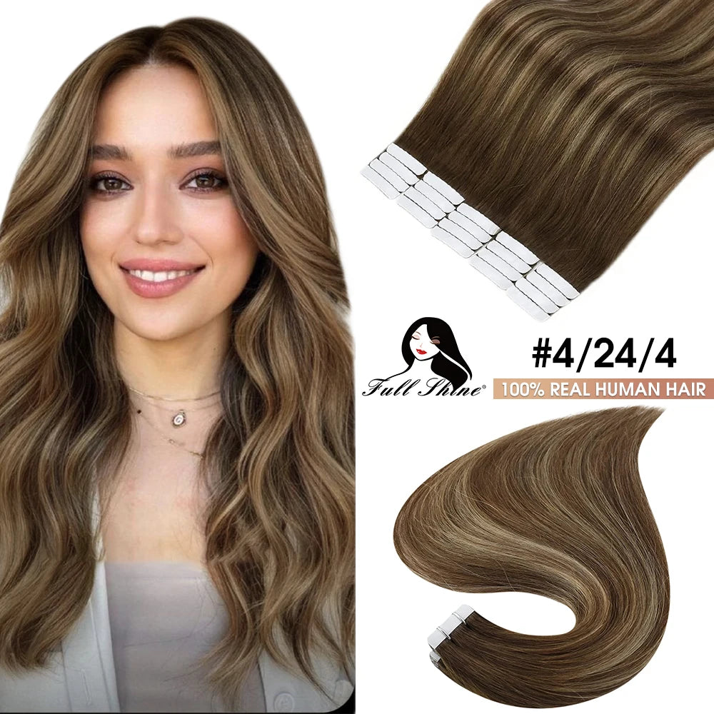 Full Shine Hair Tape In Remy Natural Human Hair Extensions