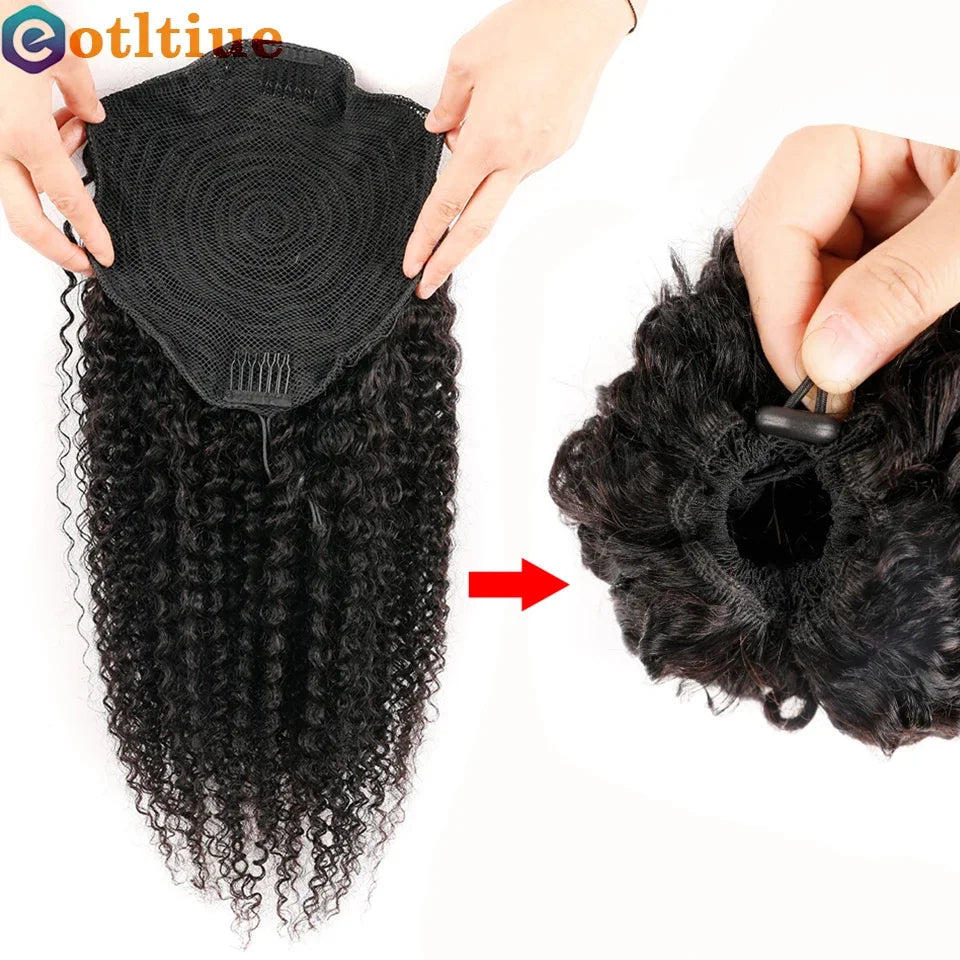 Uesoels Curly Deep Wave Drawstring Ponytail Extension Clip In Remy Human Hair