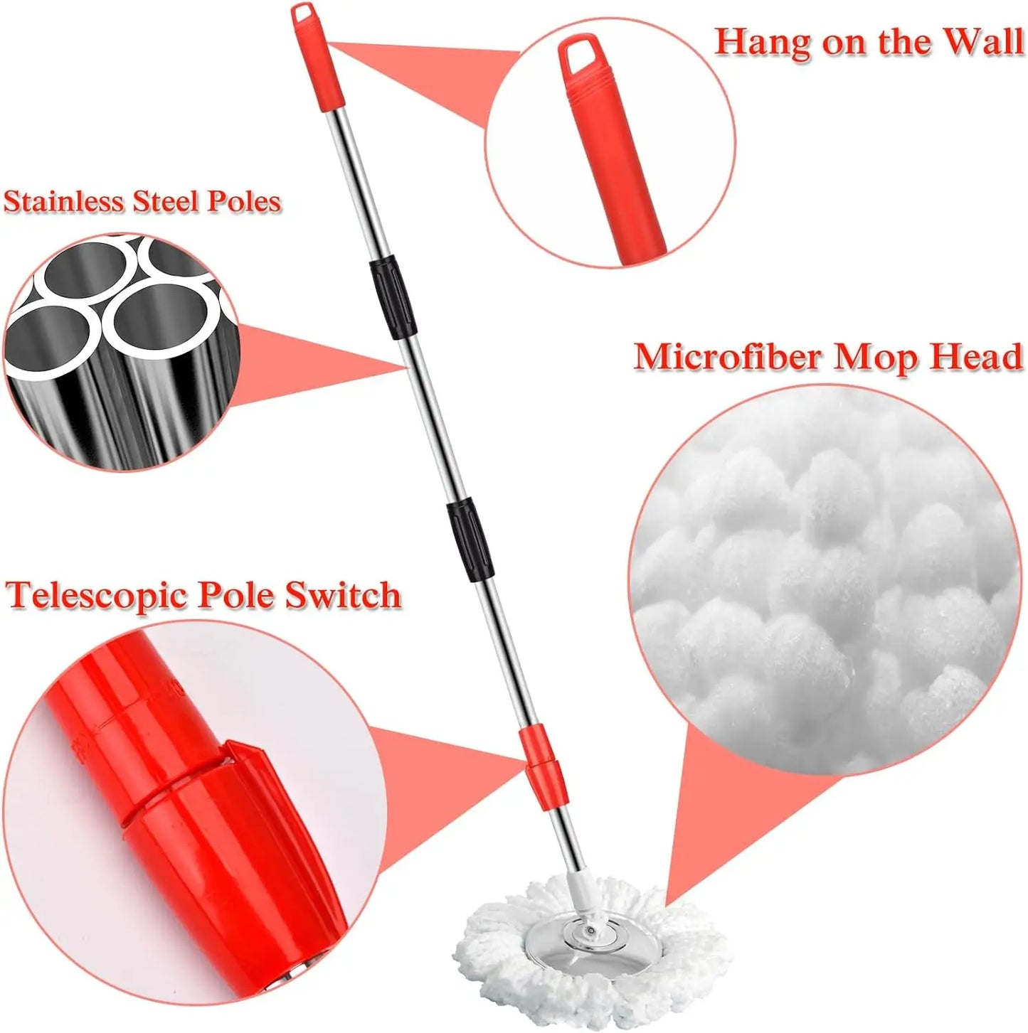 360 Spin Mop Bucket Wrings System With Wheels Extendable Handle Microfiber