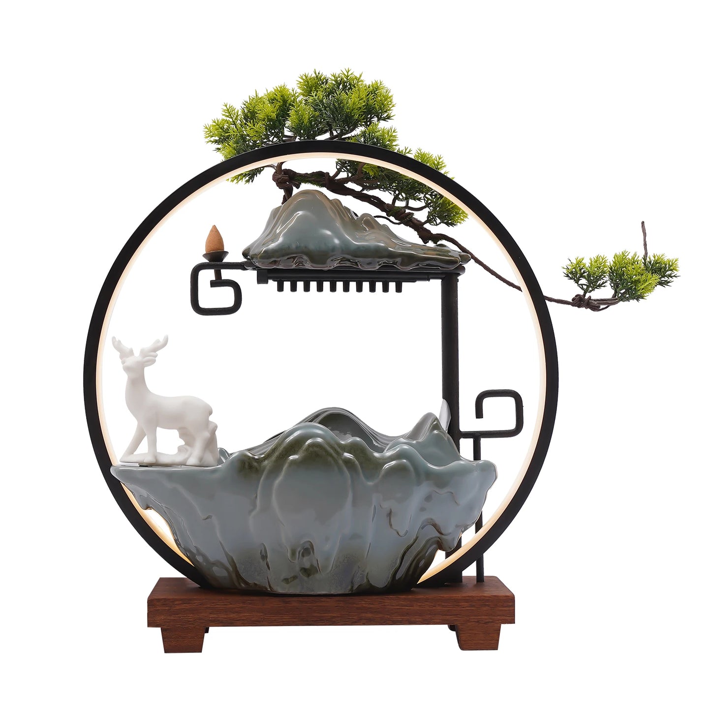 Bymaocar Tabletop Water Fountain Bonsai LED Mist Indoor Zen Decor