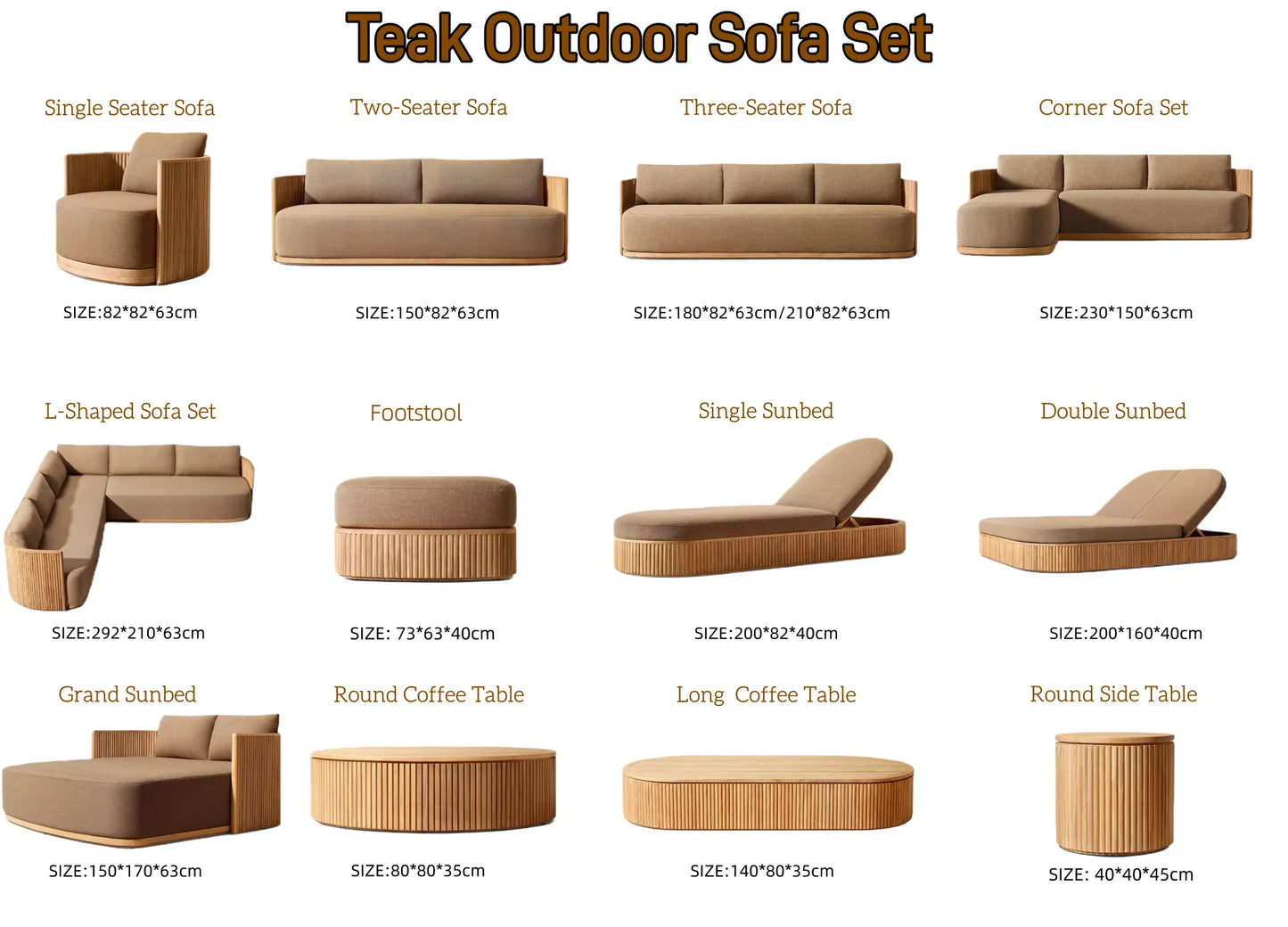 Teak Outdoor Sectional Sofa Set With Waterproof Cushions And Table