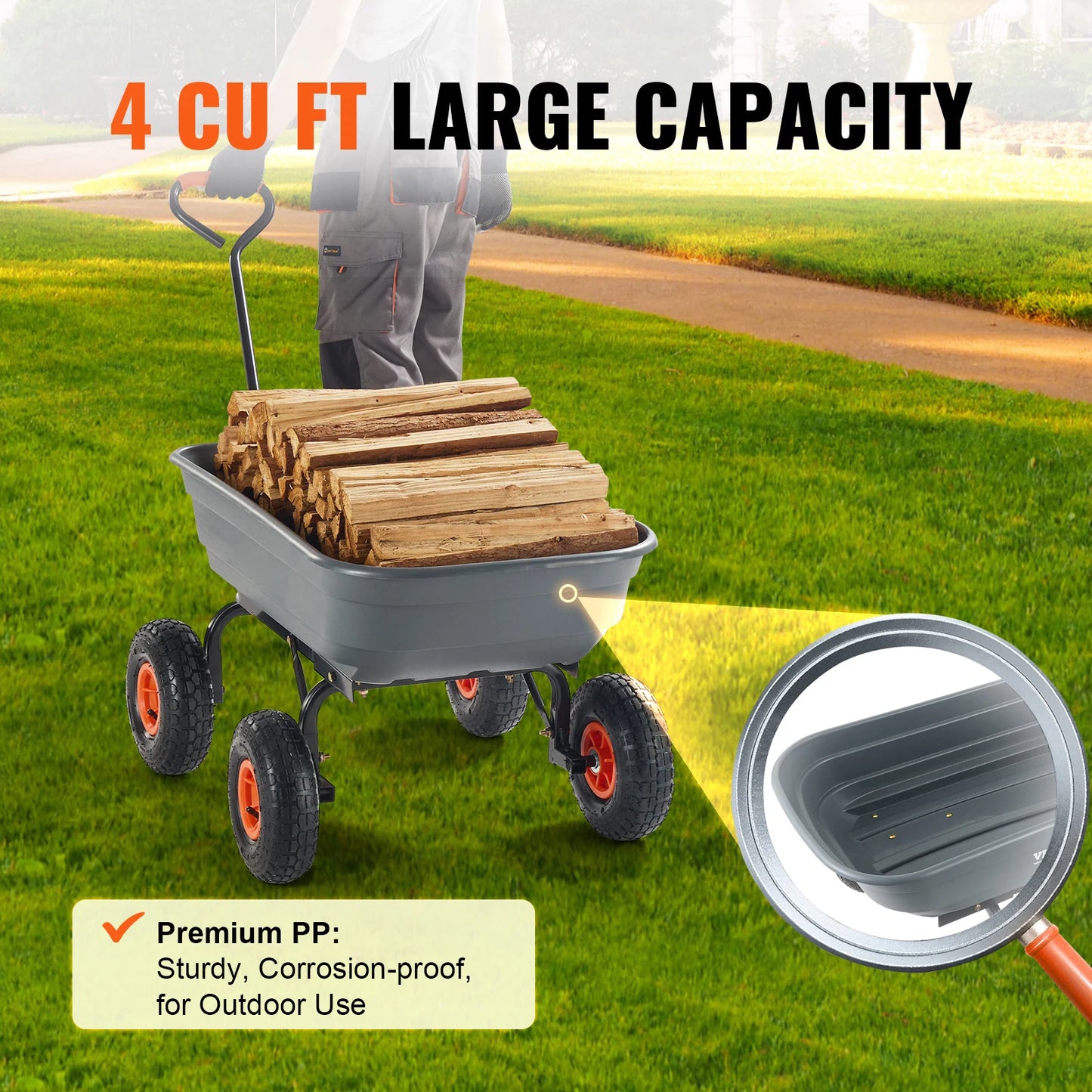 SucceBuy Dump Cart Poly Garden Cart With 2in1 Convertible Handle