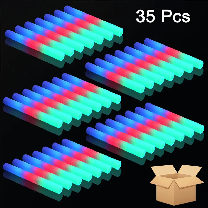 LED Foam Glow Sticks Bulk RGB Light Up Party Supplies