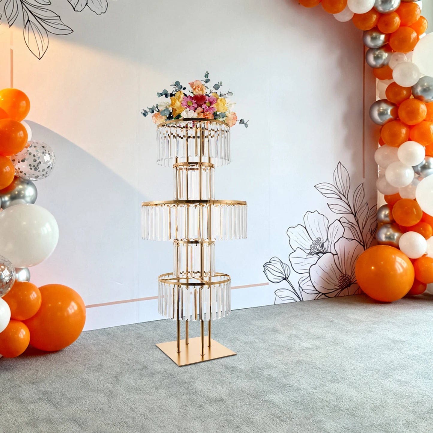 Five Tier Round Flower Stand Wedding Centerpiece For Hotels