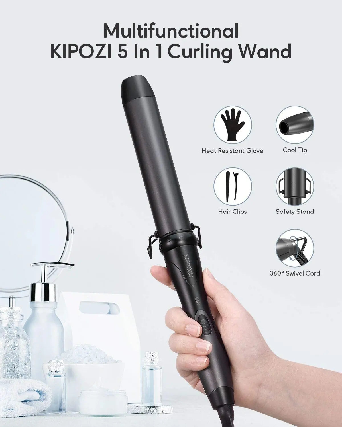 KIPOZI 5-In-1 Curling Iron Hot Air Brush Ceramic Barrels