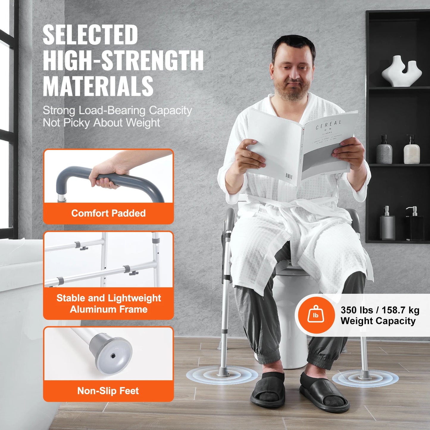 SucceBuy Raised Toilet Seat With 7-Position Height Adjustment Aluminum Frame