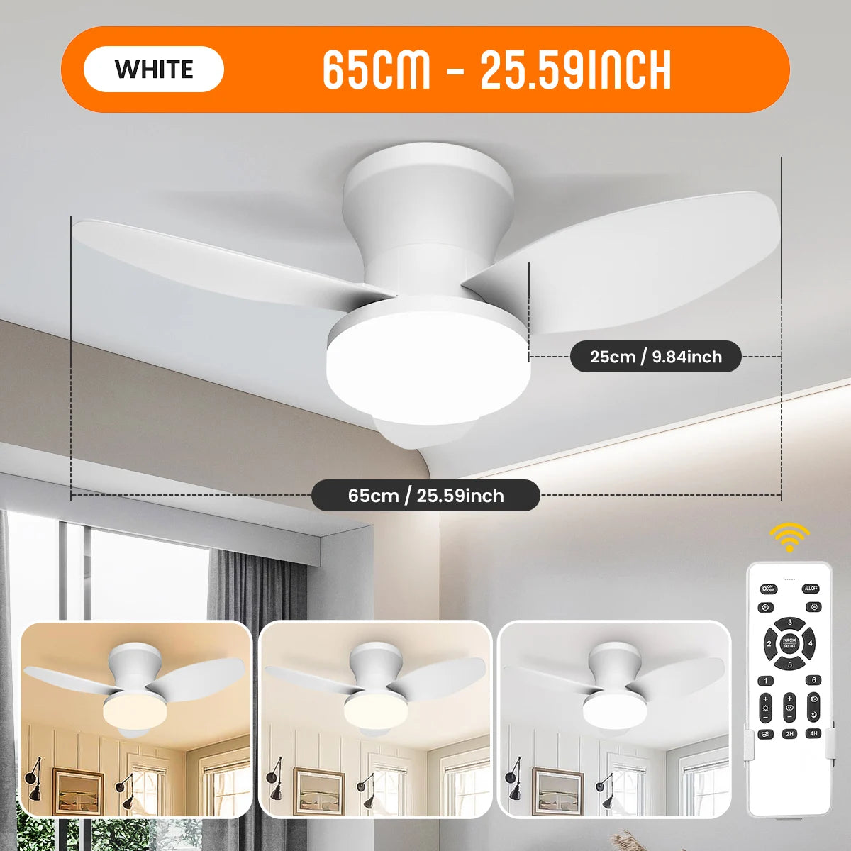 Mexllex Three Leaf Ceiling Fan With Light Dimmable LED Remote