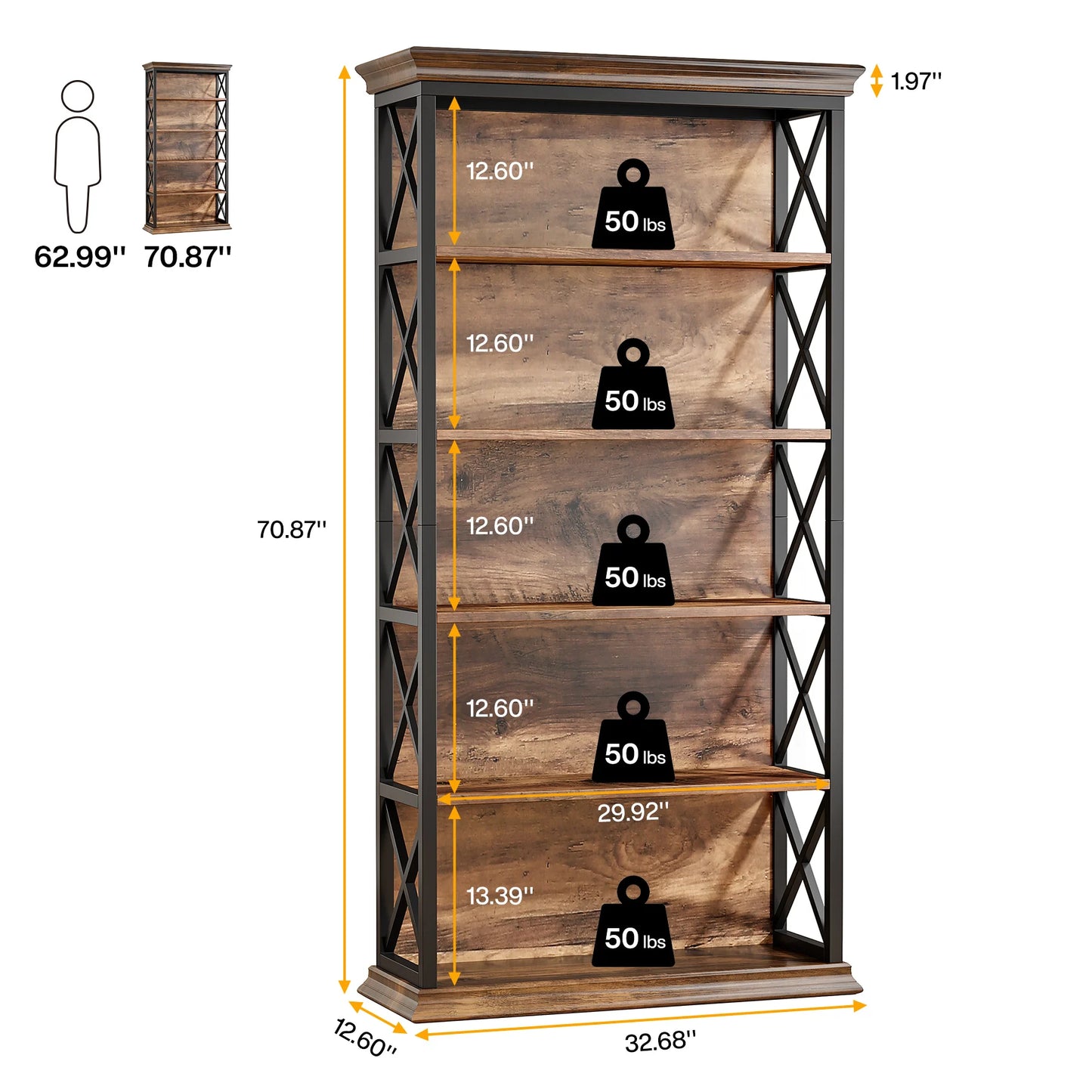 Tribesigns 5 Tier Floor Standing Bookcase Industrial Bookshelf