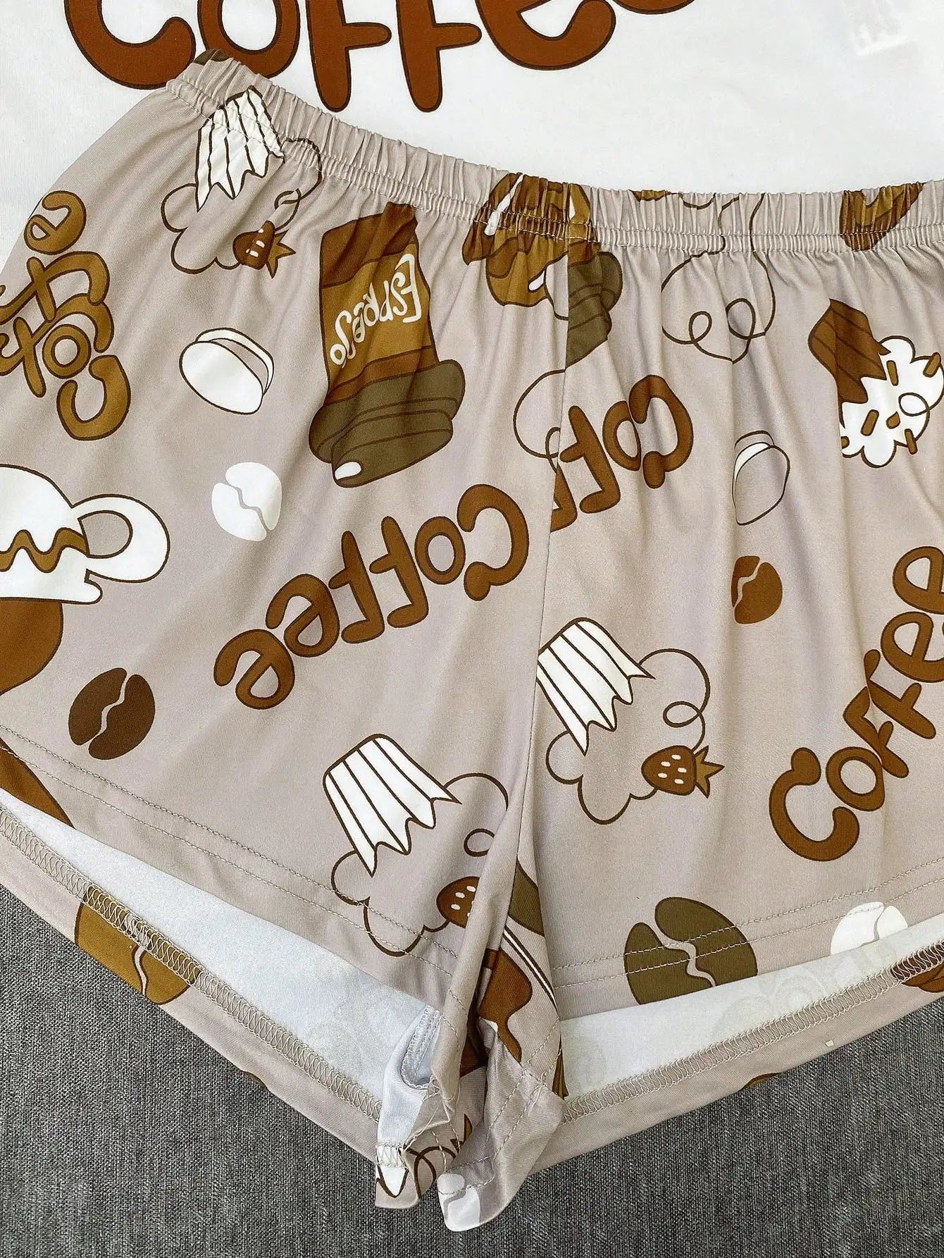 Coffee Themed Graphic Pajama Set With Shorts and Pants