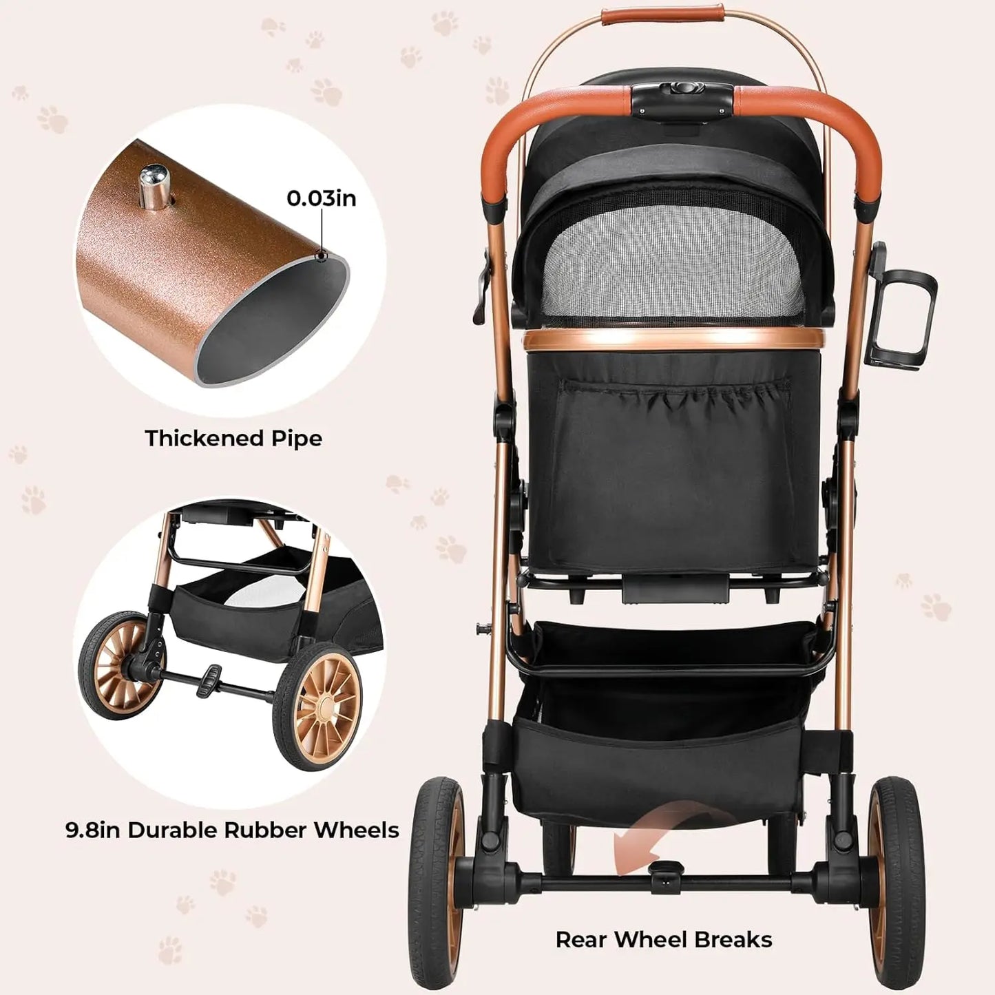 Foldable Cat and Dog Stroller 2in1 With 360 Degree Wheels Max Load 25 Kg