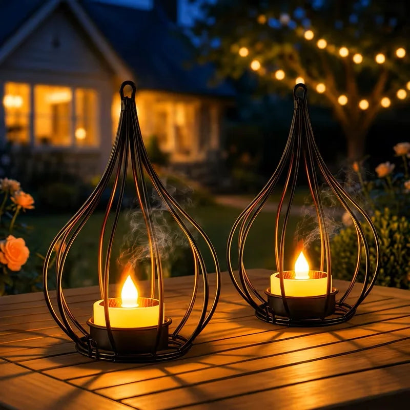 Outdoor Solar Lanterns LED Waterproof Hanging Lights With Flameless Candle