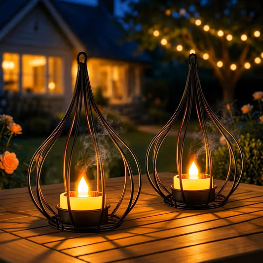 Outdoor Solar Lanterns LED Waterproof Hanging Lights With Flameless Candle
