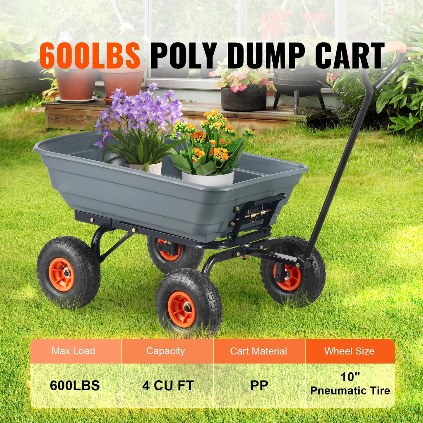 SucceBuy Dump Cart Poly Garden Cart With 2in1 Convertible Handle