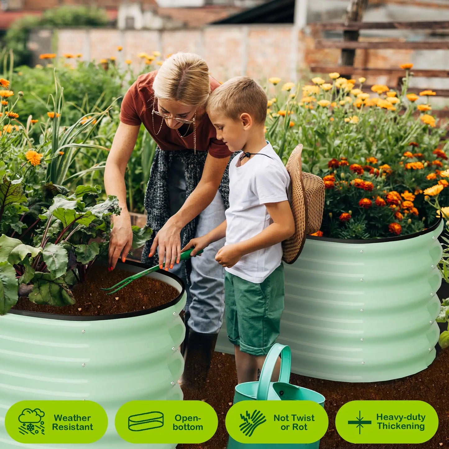 HiMISS 2Pack Oval Galvanized Steel Raised Garden Bed Set