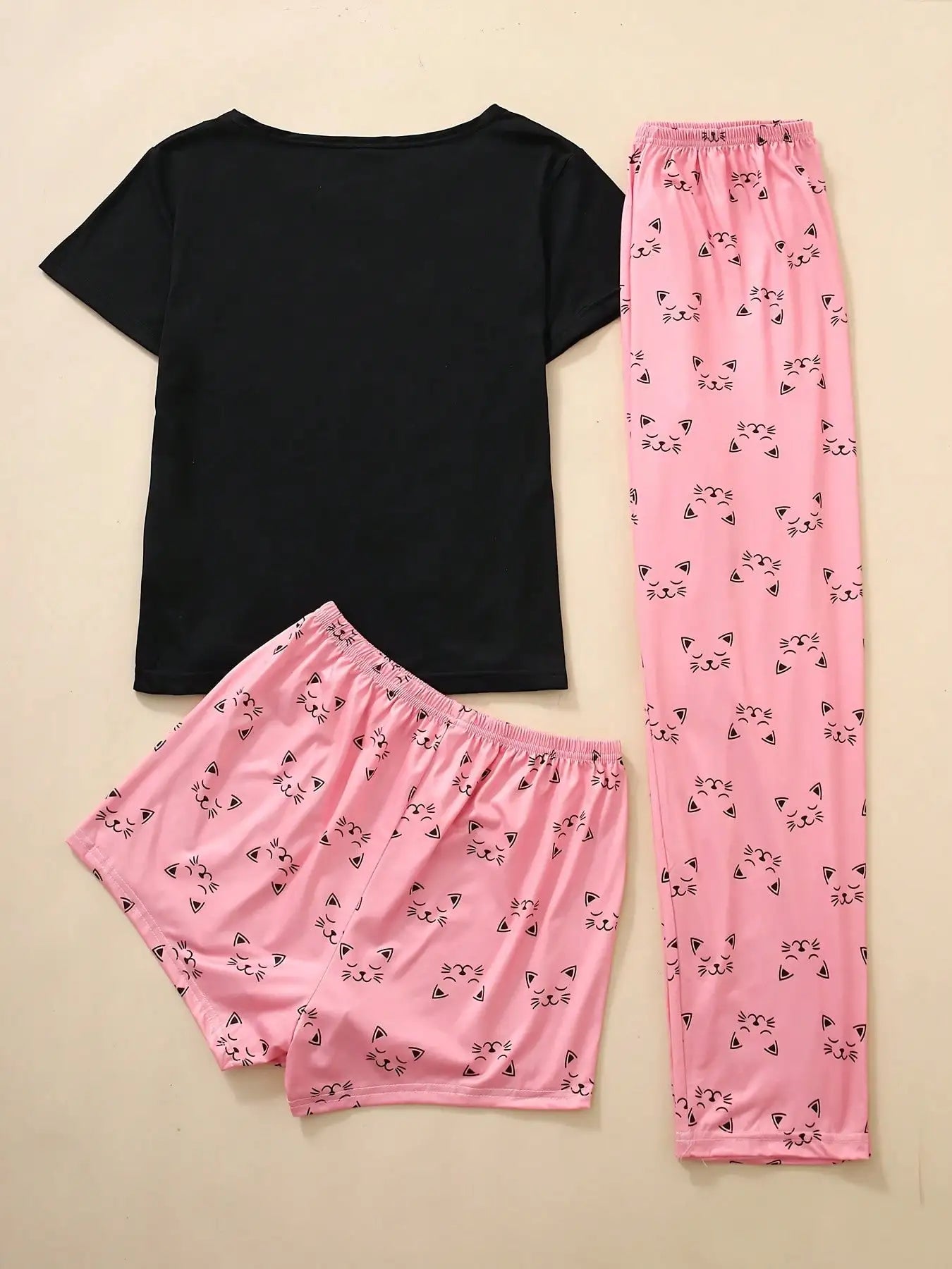 Cute Cartoon Cat Print Women's Pajama Set for Summer