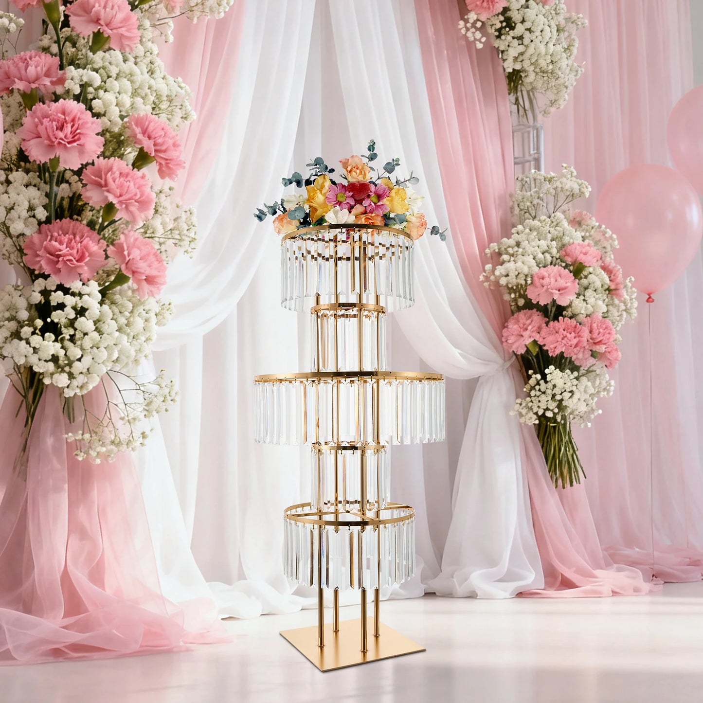 Five Tier Round Acrylic Flower Stand for Weddings and Events