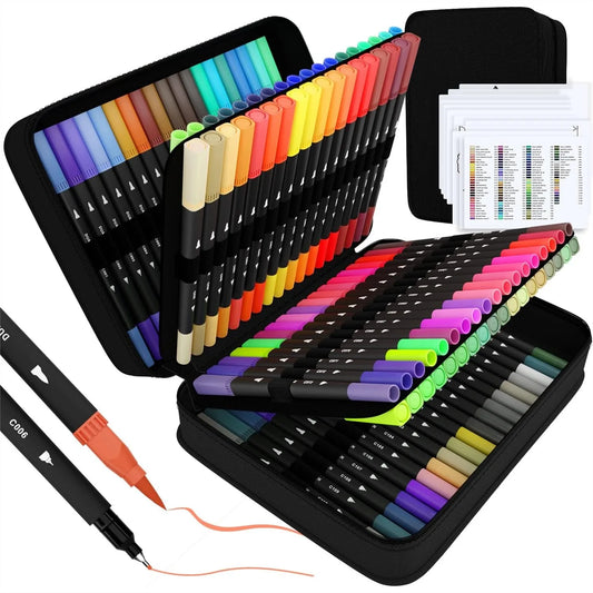 110 Dual Brush Markers Set With Fine And Brush Tips In Case