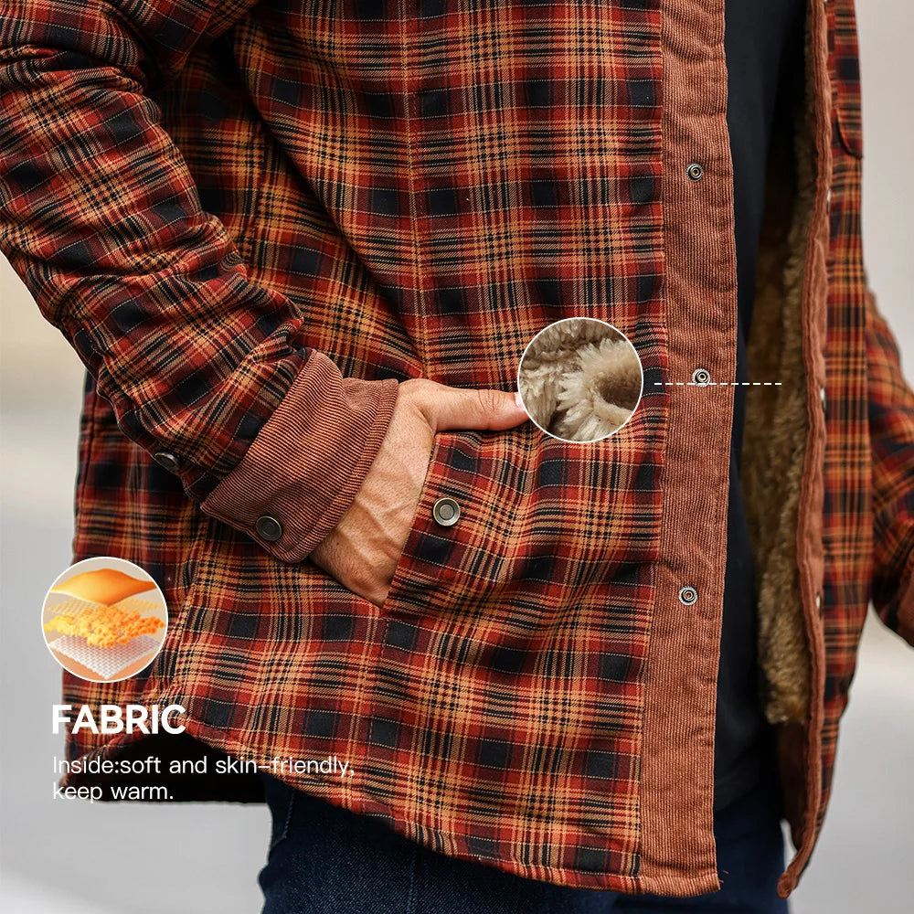 Men's Winter Windproof Bomber Jacket Plaid Sherpa Lined