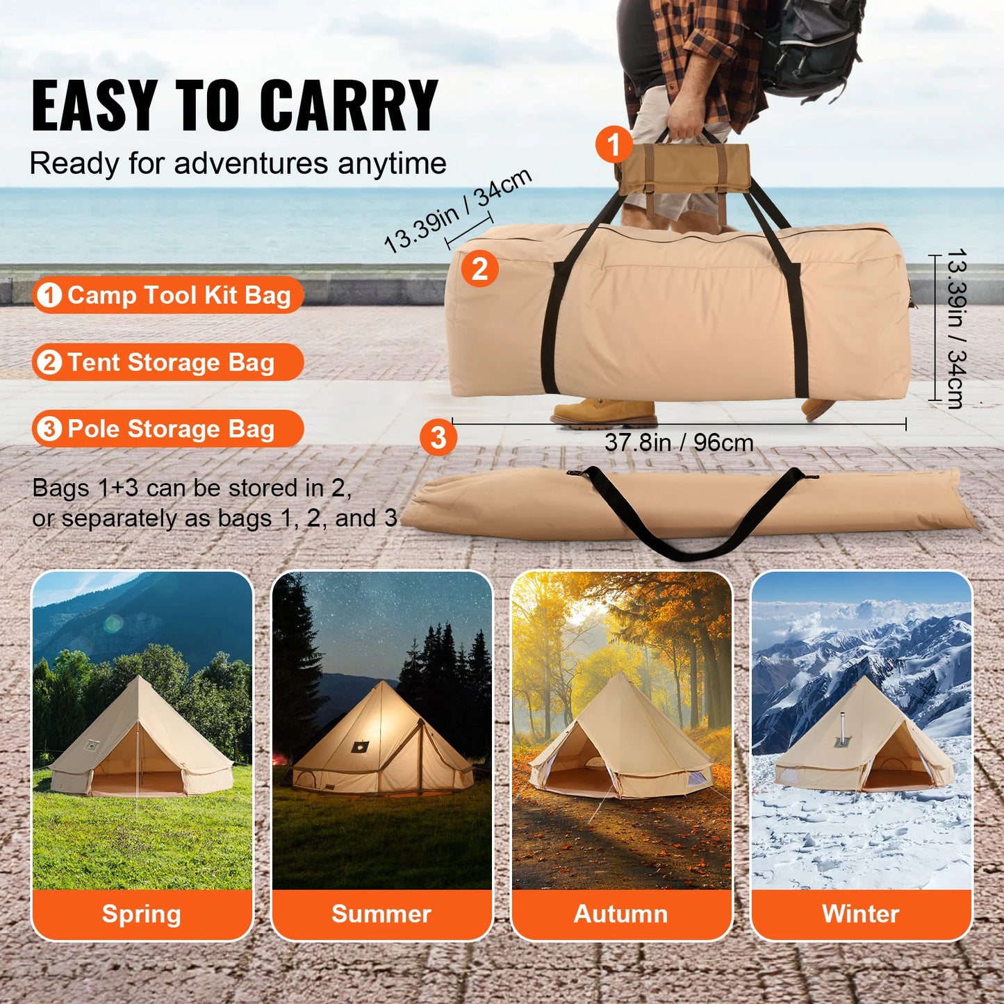 SucceBuy Canvas Bell Tent For Camping Holds 8 People