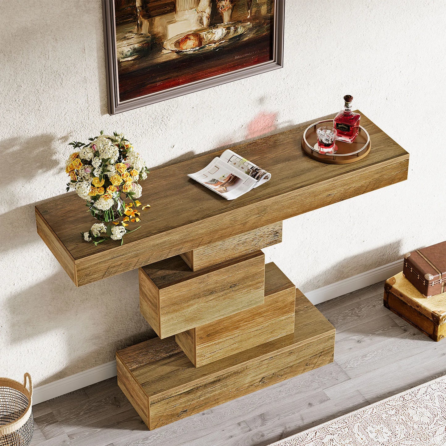 Tribesigns Farmhouse Console Table With Geometric Base