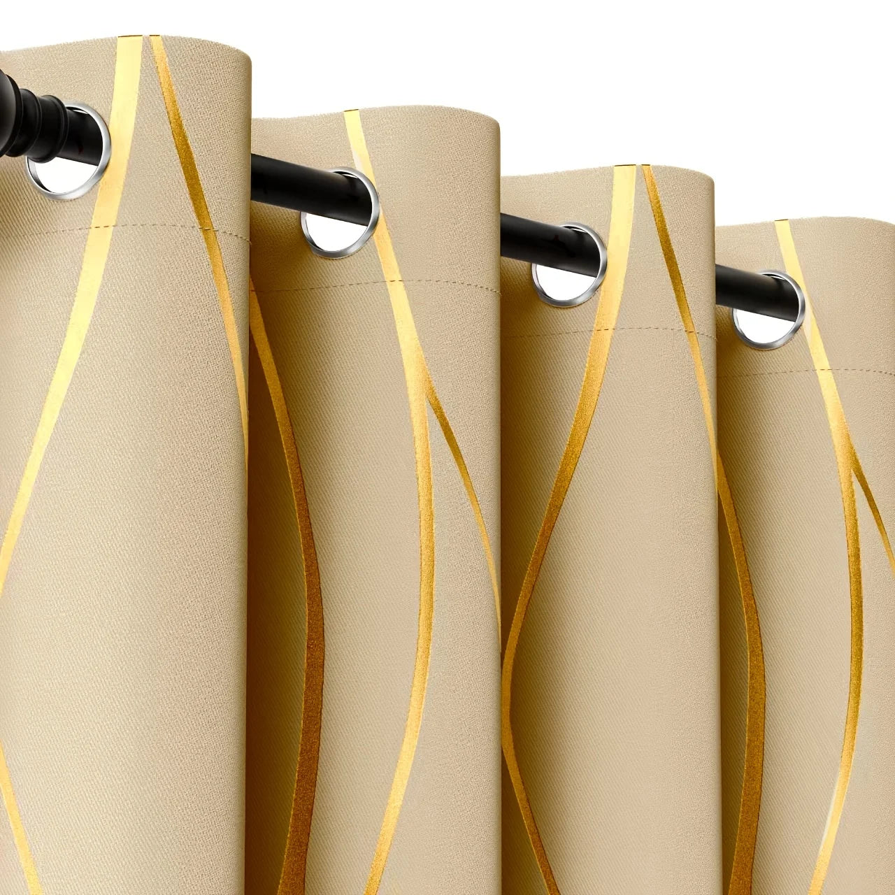Golden Wave and Circle Blackout Curtains 2 Pack with Grommet