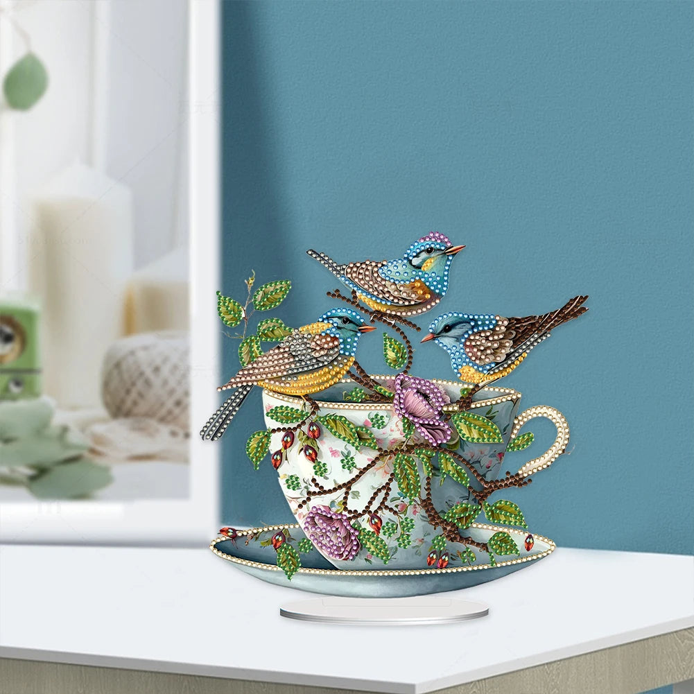 Teacup Bird 2D Diamond Painting Desk Top Ornament Kit