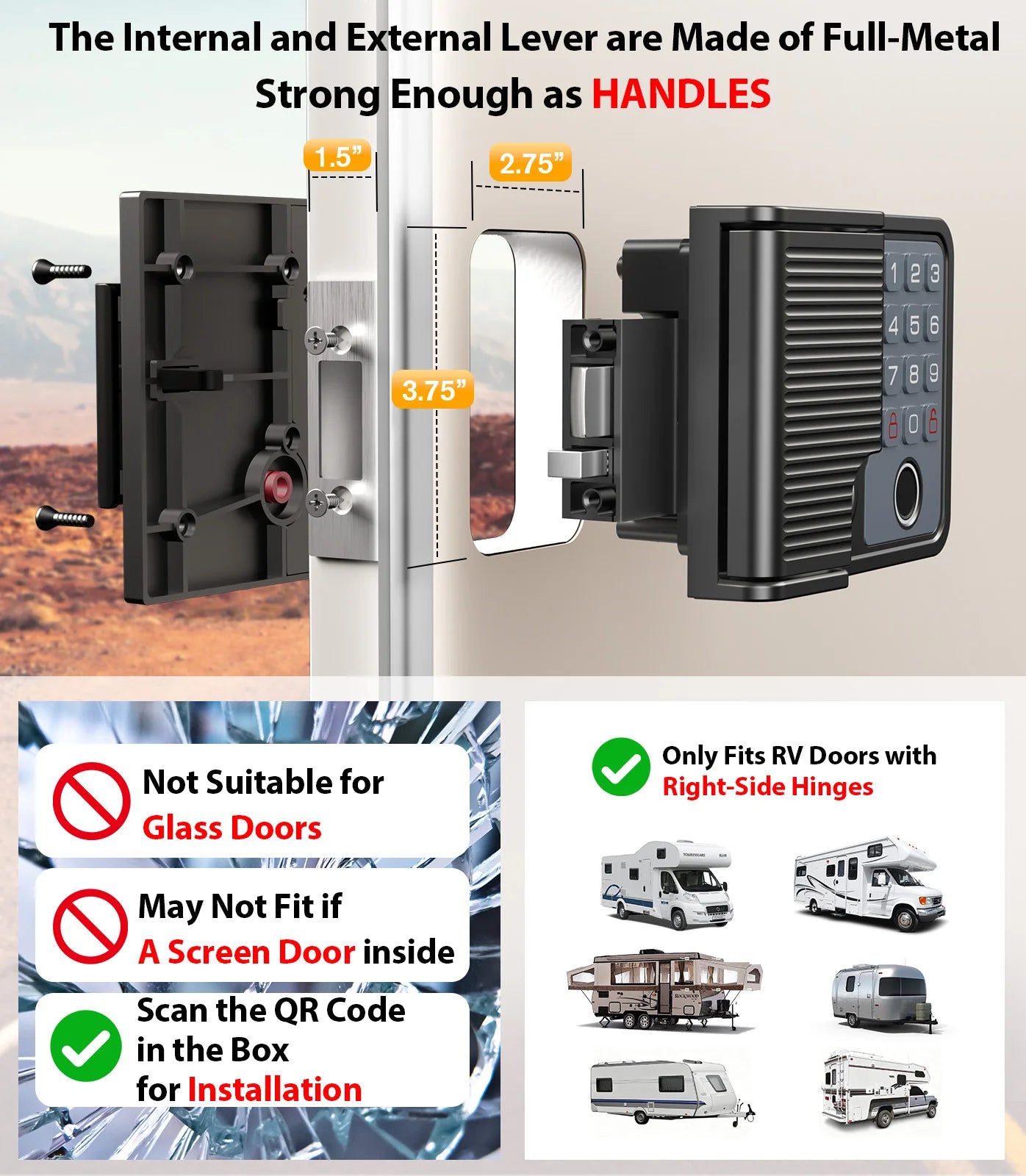 Smart RV Door Lock Keyless Entry Weatherproof For Camper Trailer