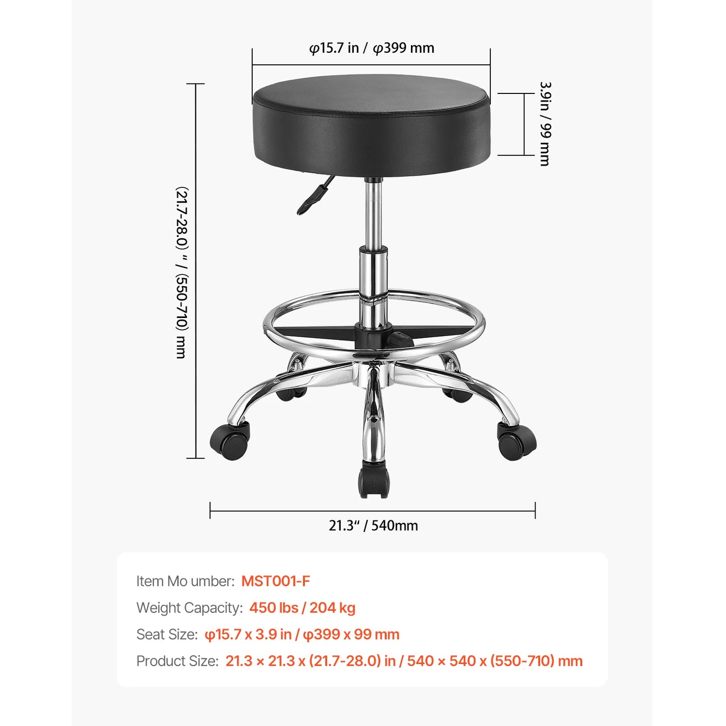 SucceBuy Rolling Stool With Wheels 450 Lbs Weight Capacity For Salon Spa Tattoo