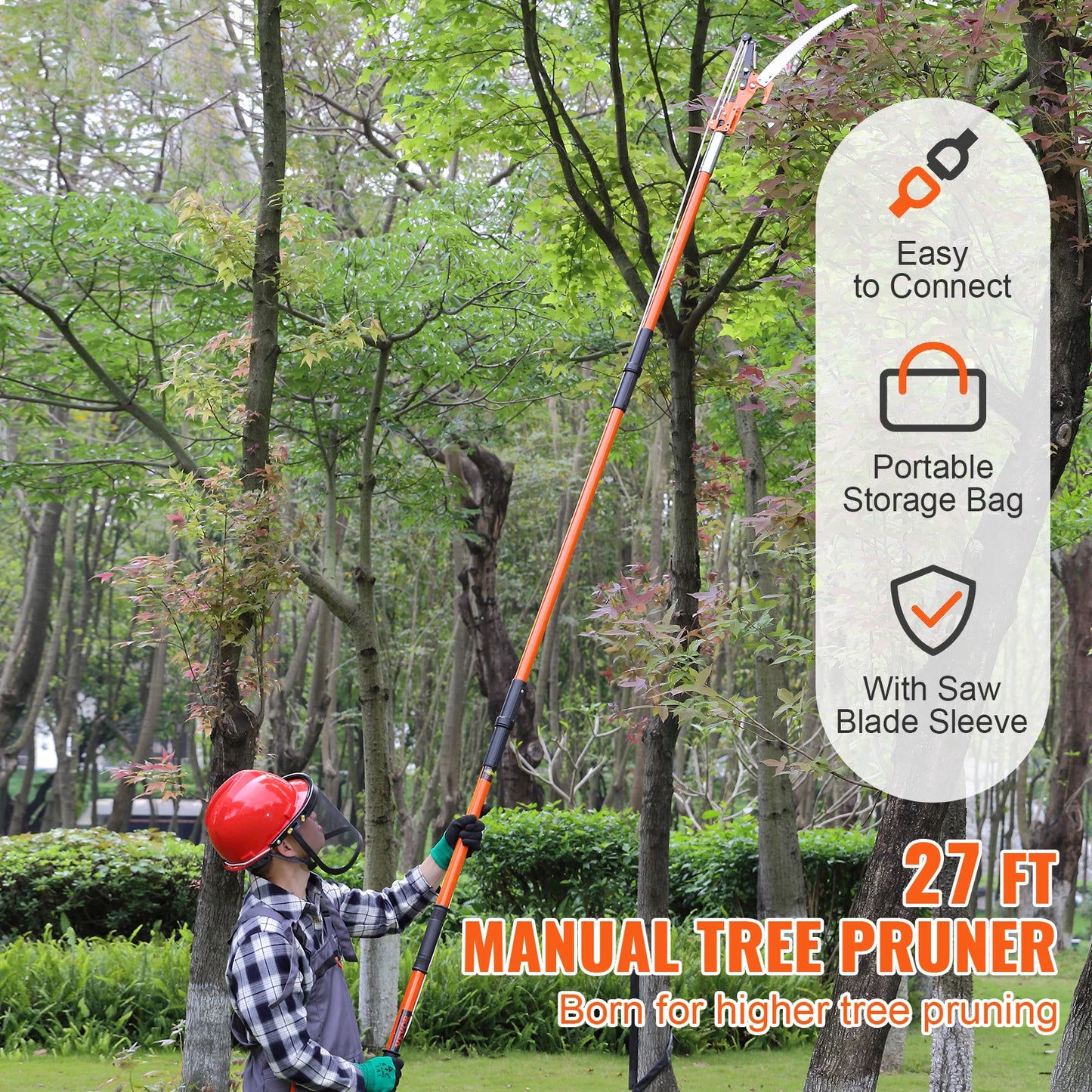 SucceBuy Manual Pole Saw Extendable Tree Pruner With Aluminum Handle