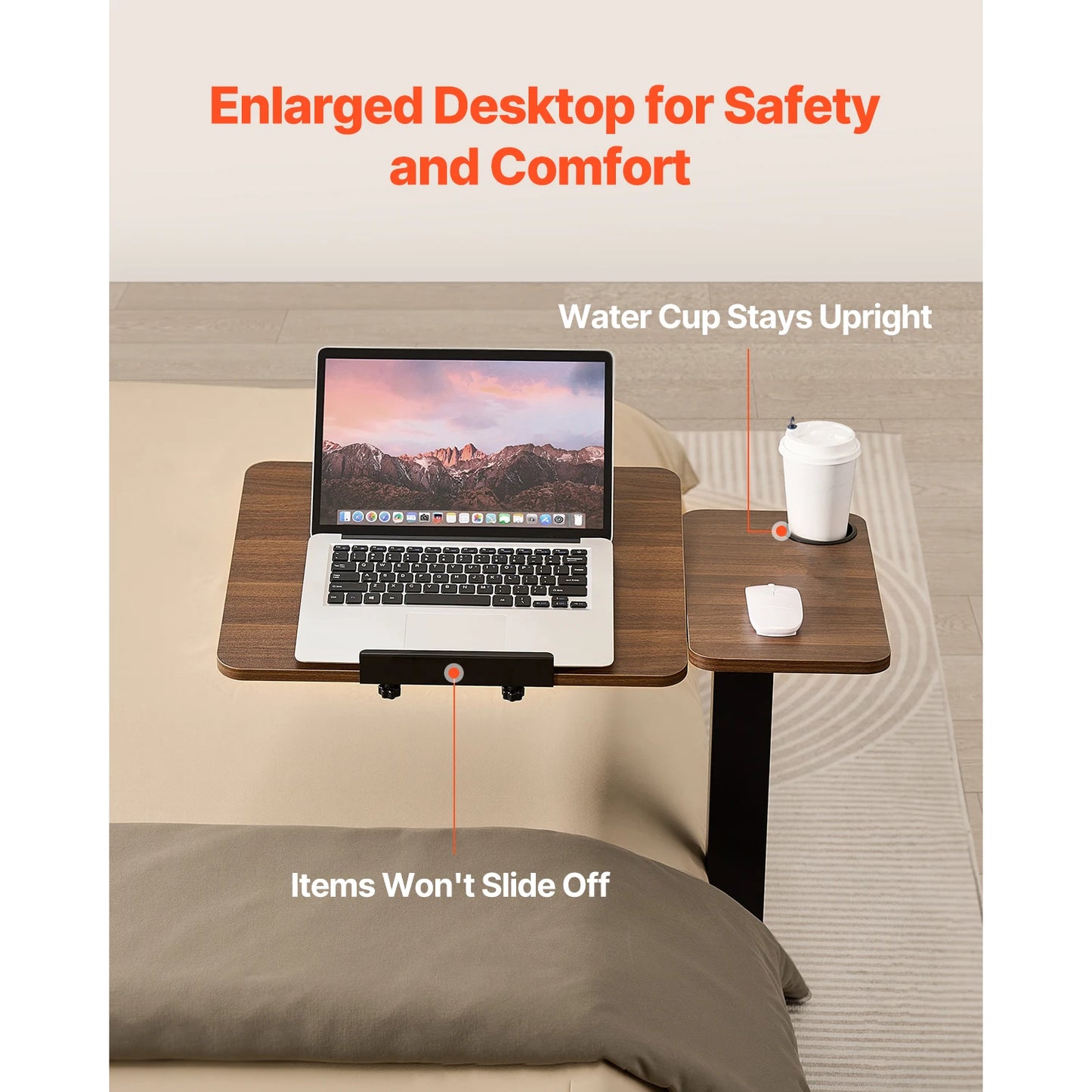 SucceBuy Overbed Table Mobile Bedside Desk With Height Adjustable Laptop