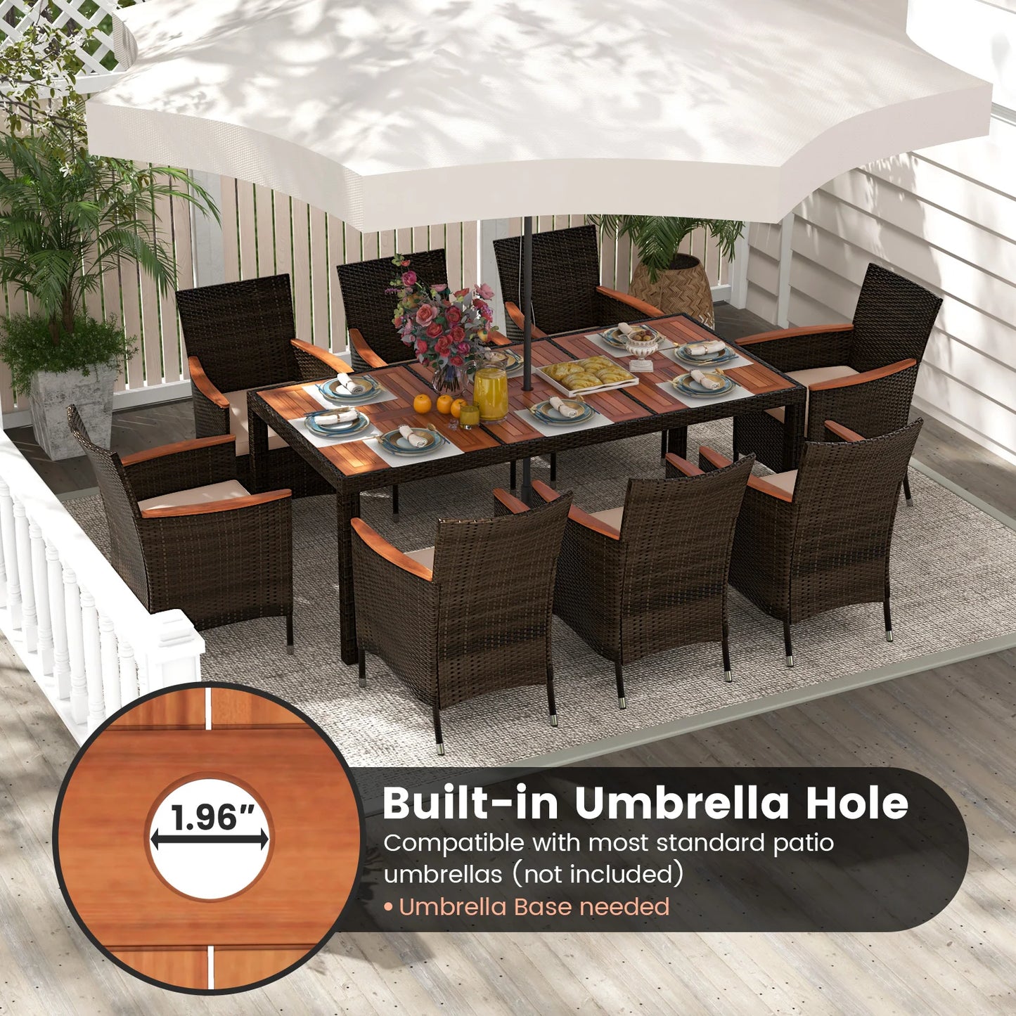 HOMASIS Patio Wicker Dining Set With Acacia Wood Table
