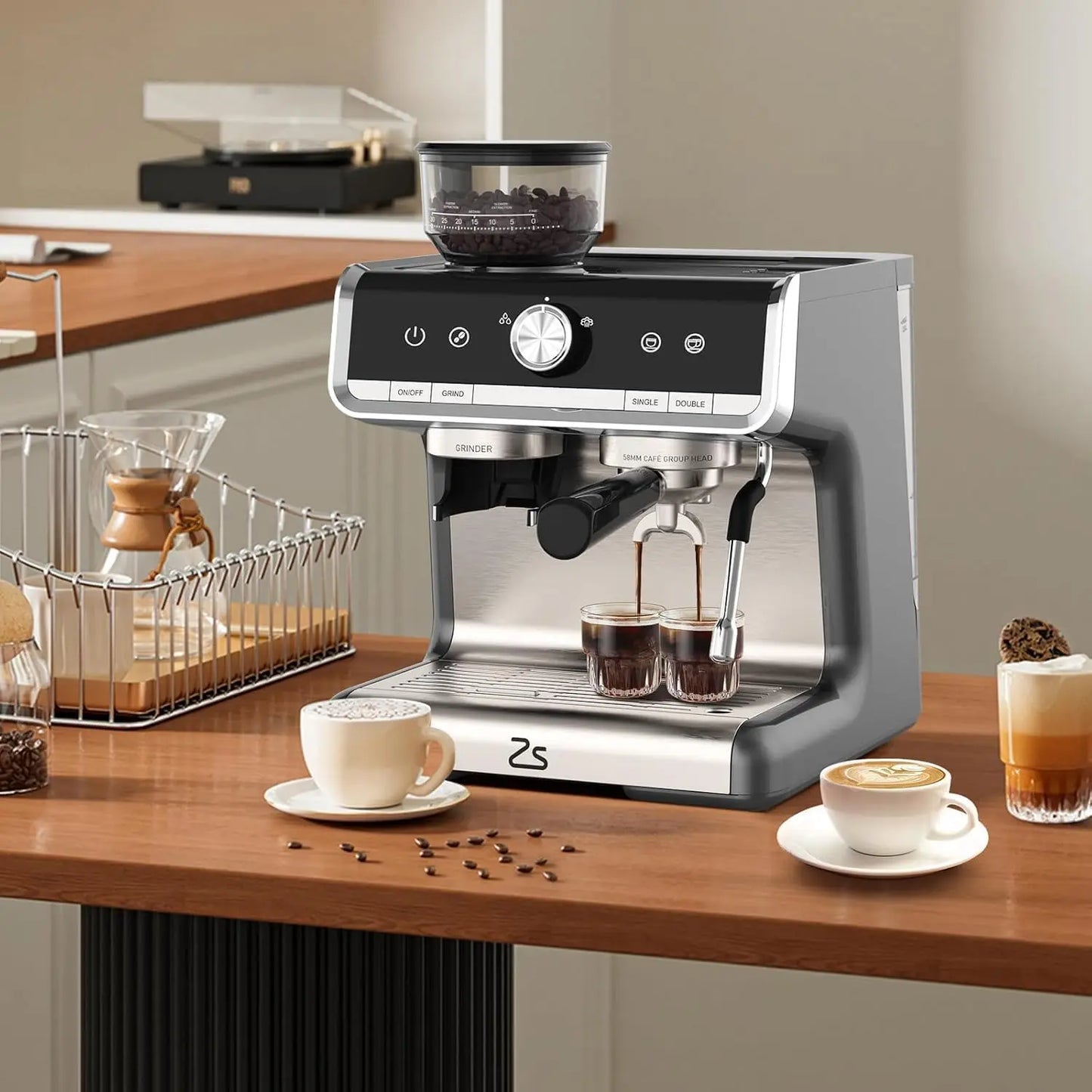 Acekool 20 Bar Espresso Machine With Grinder 1450W Latte