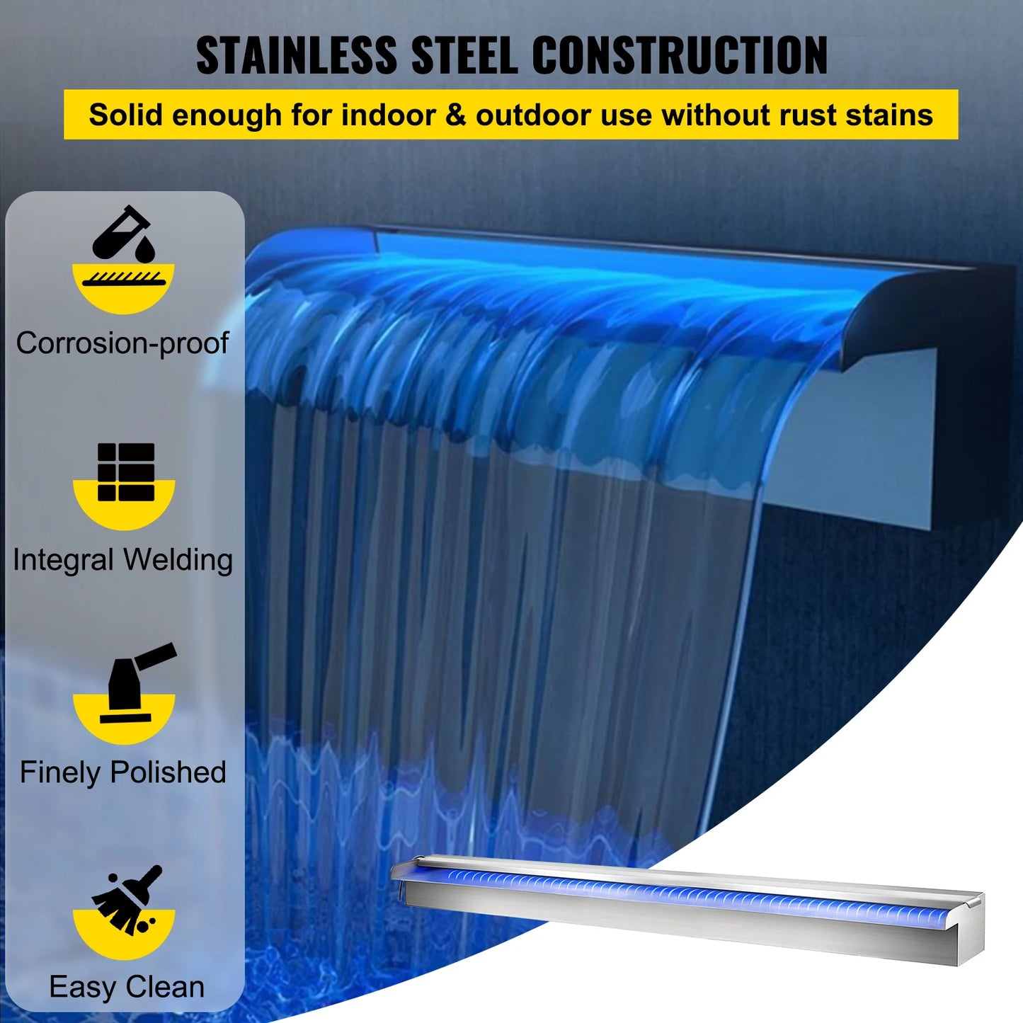 Pool Fountain Waterfall With LED Light For Pond And Garden
