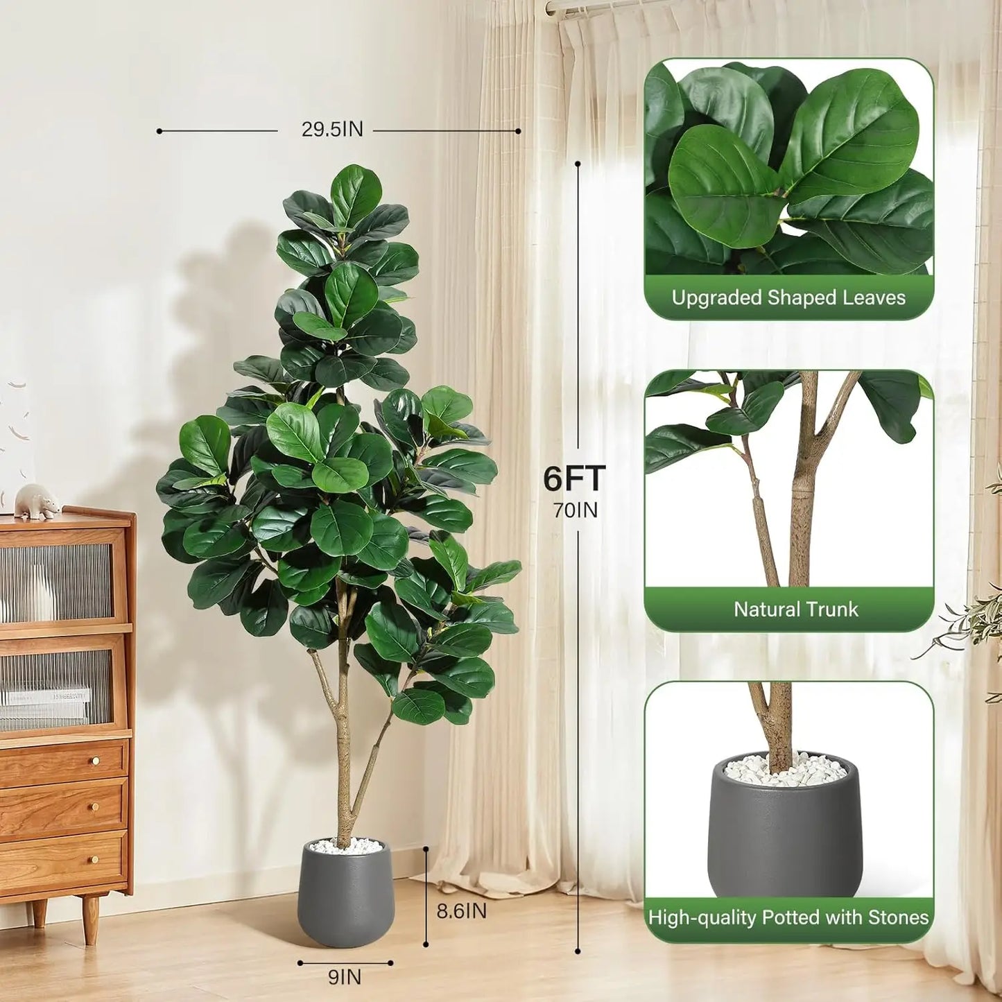 HiMISS Fiddle Leaf Fig Tree Artificial In White Planter Pot For Home Decor