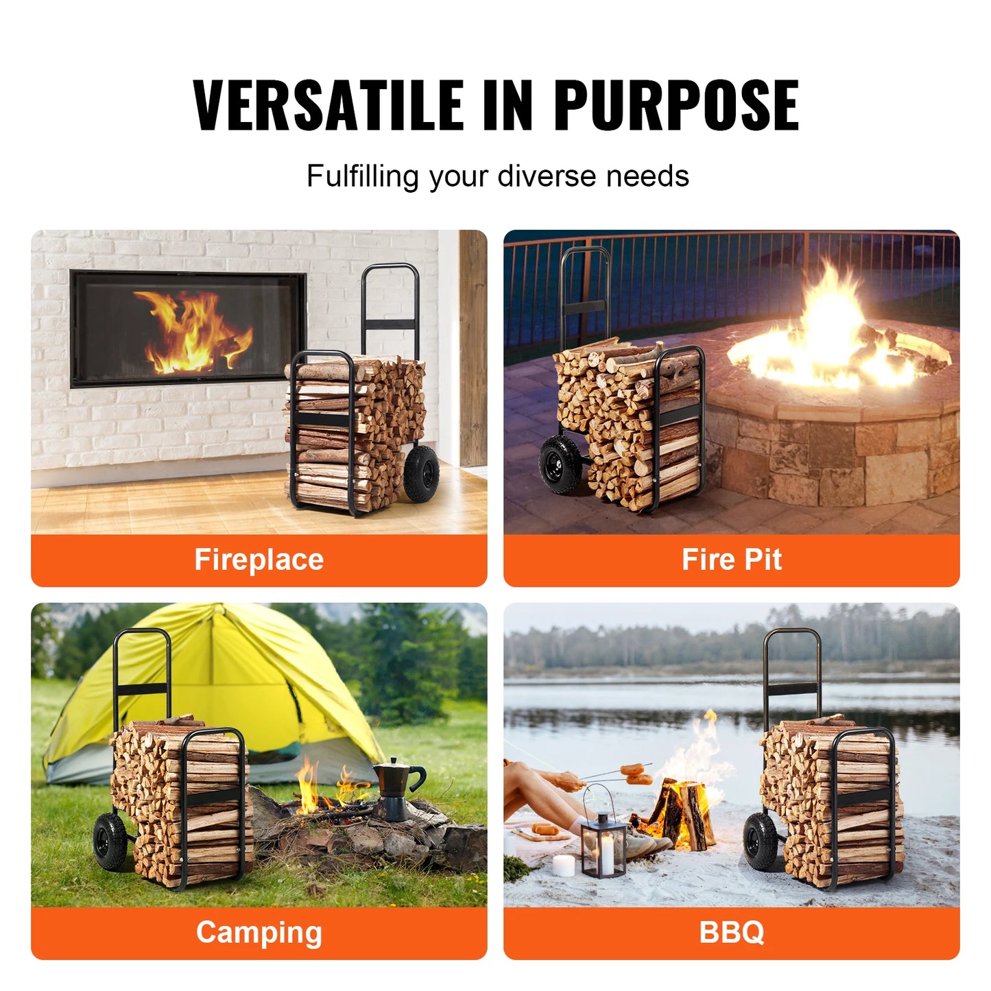 SucceBuy Firewood Log Cart Carrier Heavy Duty Steel Wheel Cart