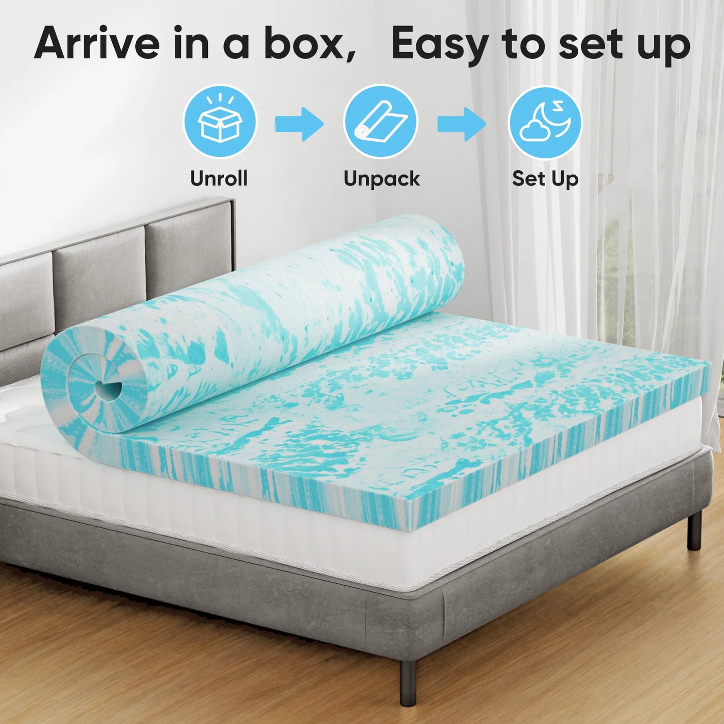 JHK Gel Memory Foam Mattress Topper Soft and Cooling