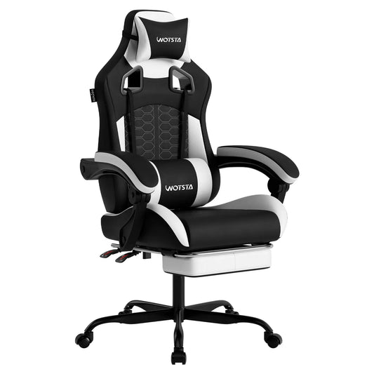 Wotsta Gaming Chair With Footrest Lumbar Support Adjustable Height