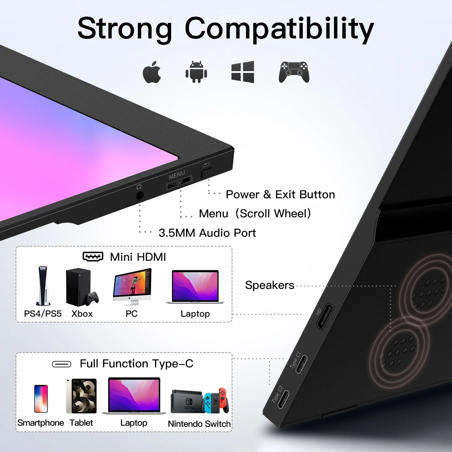 WUAWE 1080P Portable Laptop Monitor USB C HDMI HDR