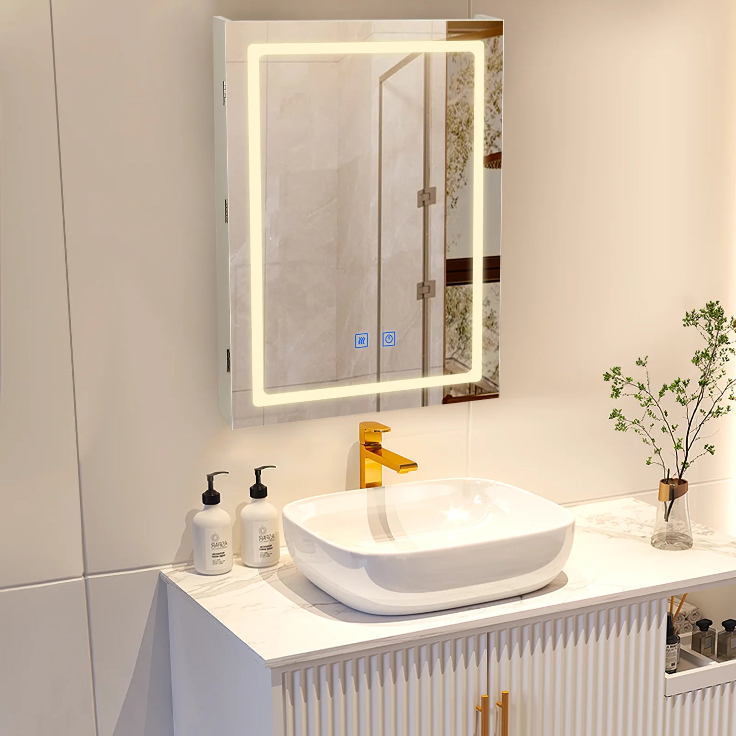 VOWNER LED Bathroom Medicine Cabinet With Mirror Defogger Dimmer